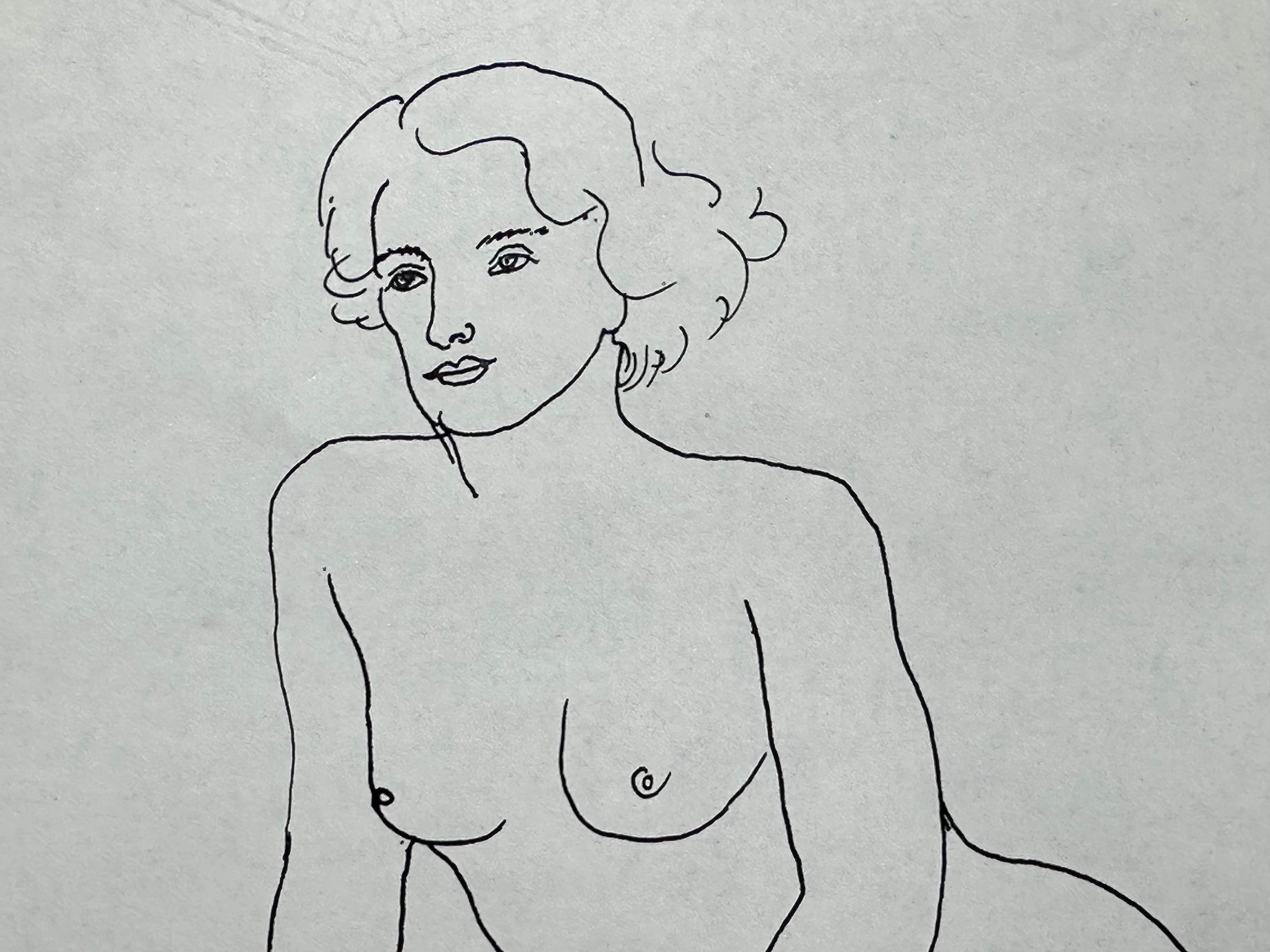 Mujer joven desnuda Dibujo modernista a tinta - Art de Albert Sway