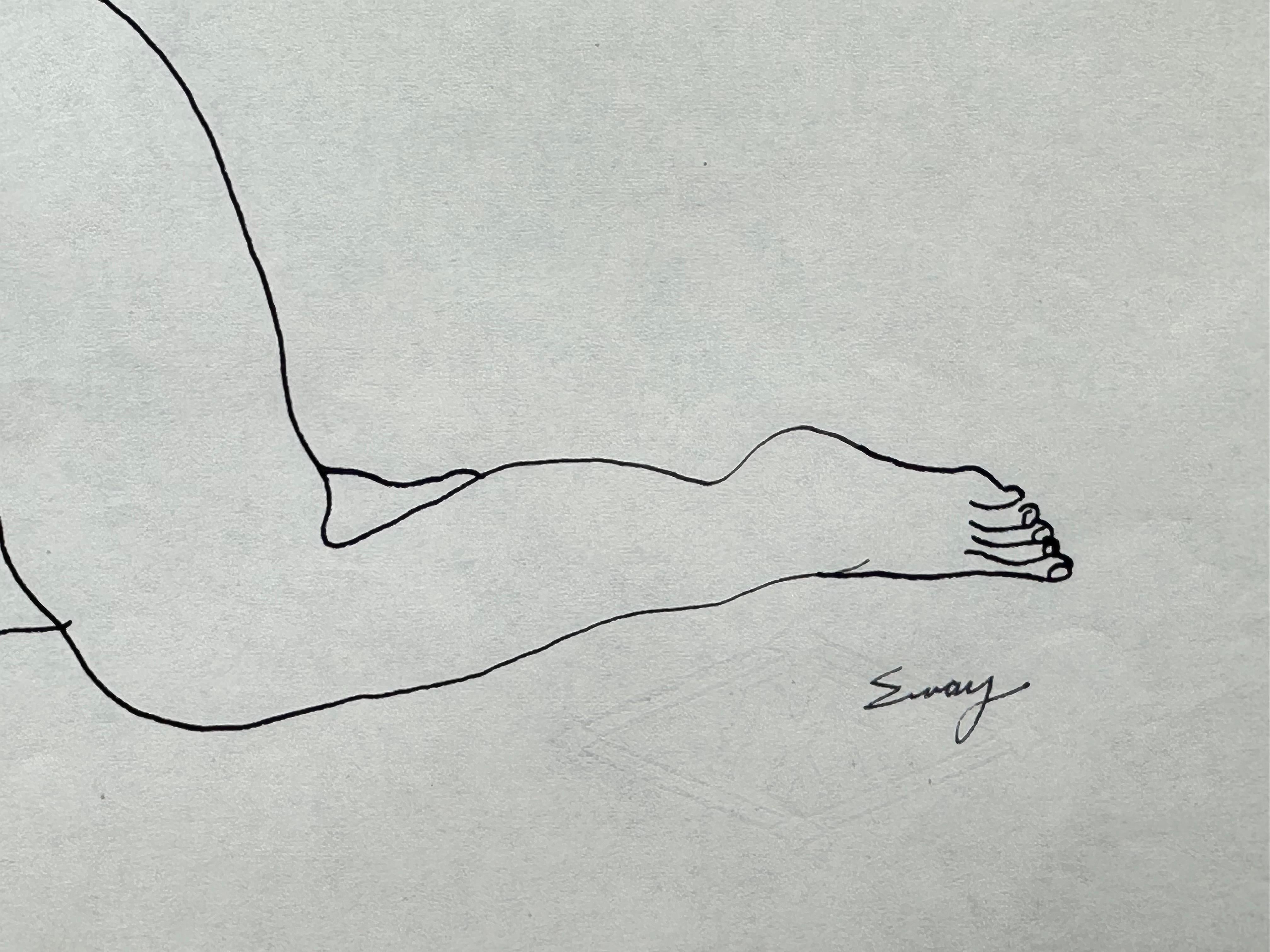 Mujer joven desnuda Dibujo modernista a tinta - Art realista estadounidense de Albert Sway
