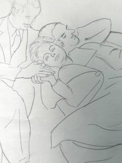 Figures couchées Art déco Dessin à l'encre moderniste