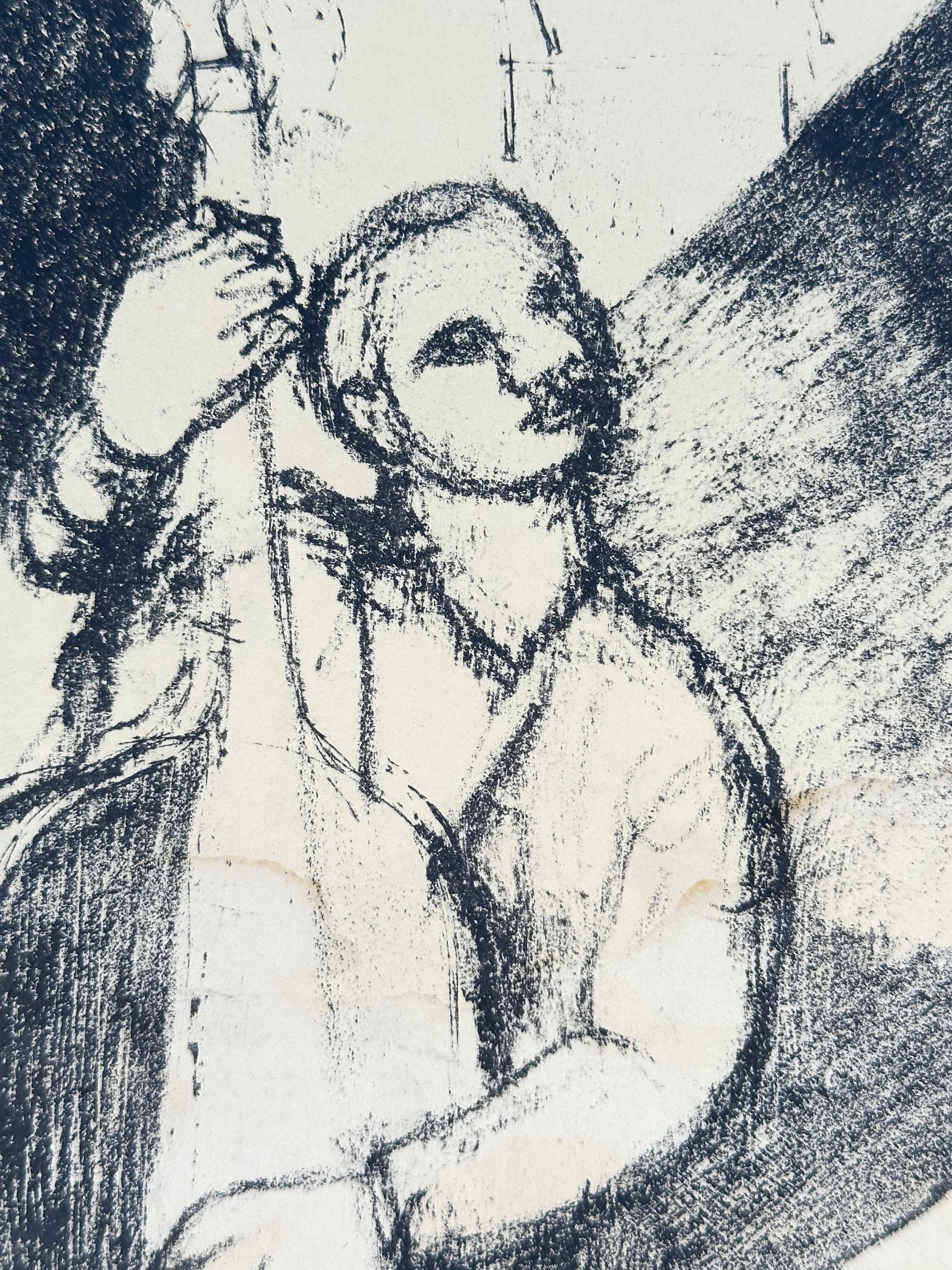 Roland Ayers (1932-2014). 

La fracción de segundo después, ca. 1959

Litografía sobre papel, imagen de 14 × 18 pulgadas. Hoja de 18 × 23 pulgadas. 

Sin enmarcar. Pequeñas manchas en la hoja.  Pequeño tono del papel. 

Firmado y titulado en plancha