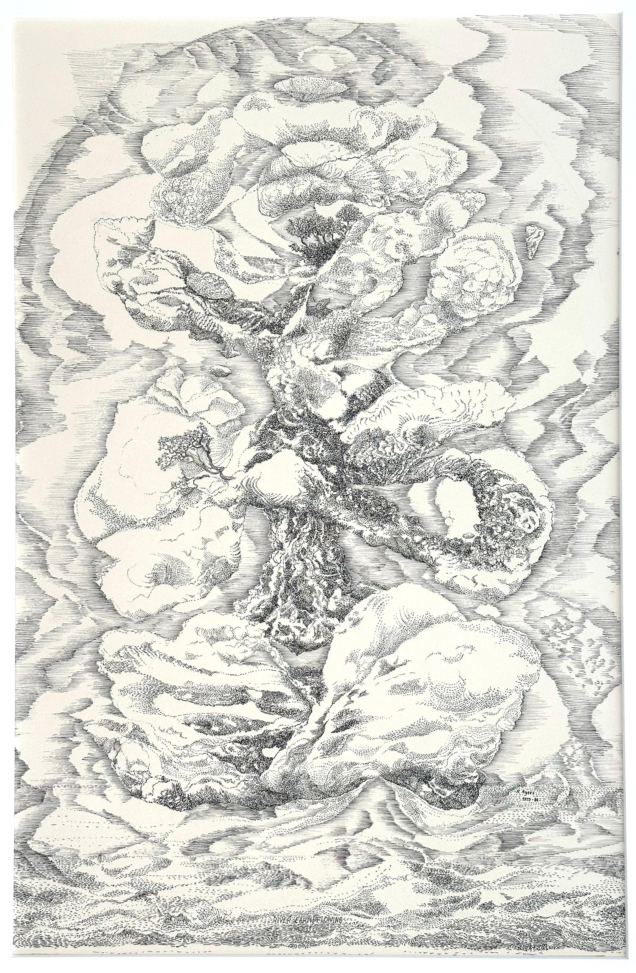 Roland Ayers Abstract Drawing - Earth River Flowing (Surrealist Black Philadelphia Artist)
