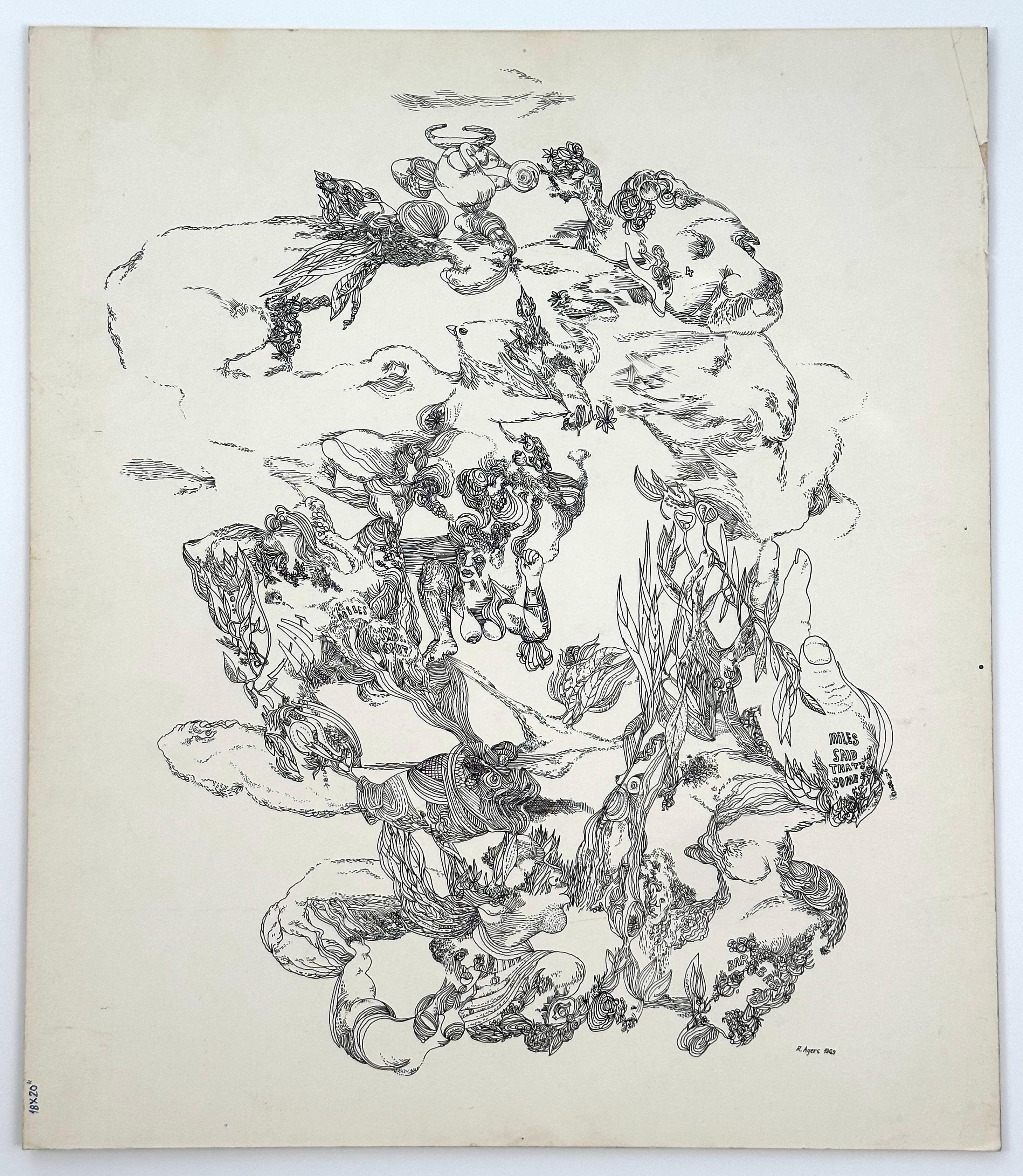 Roland Ayers Abstract Drawing – Unbetitelt (Miles Davis)  (Schwarzer surrealistischer Künstler aus Philadelphia)