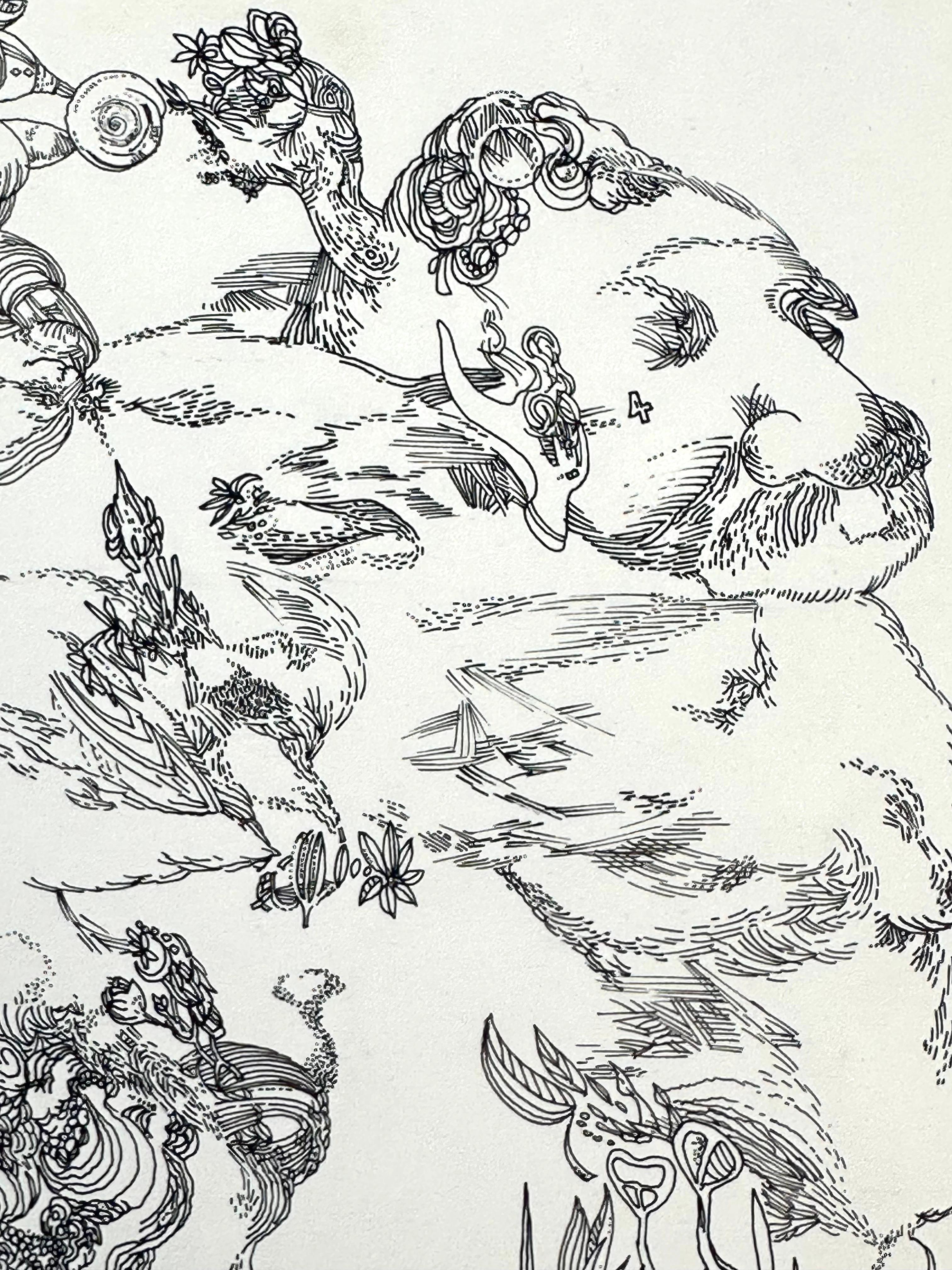 Unbetitelt (Miles Davis)  (Schwarzer surrealistischer Künstler aus Philadelphia) (Grau), Abstract Drawing, von Roland Ayers
