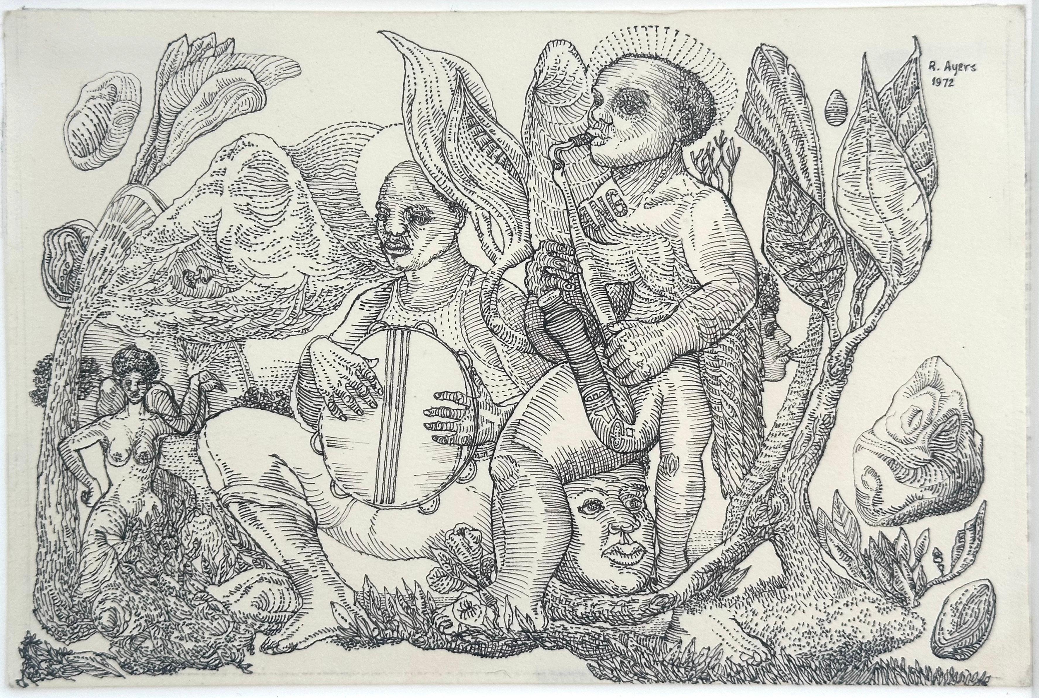 Roland Ayers Abstract Drawing - Anthem (Black Surrealist Philadelphia artist)