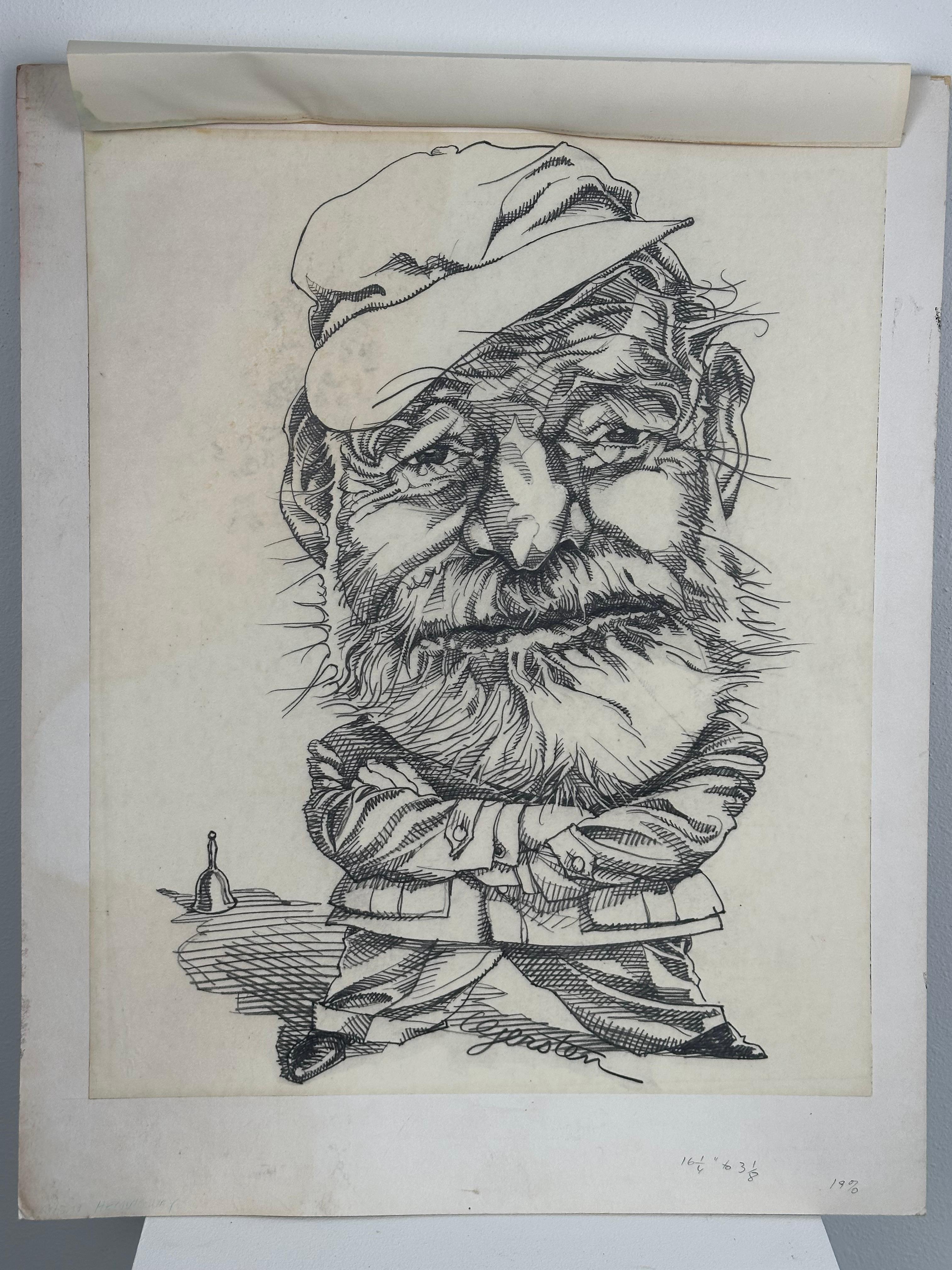 Ernest Hemingway Magazine Illustration portrait Drawing
