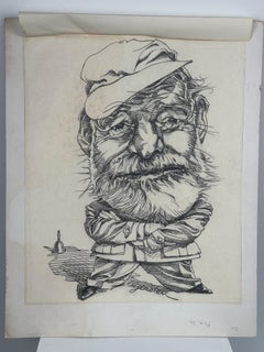 Ernest Hemingway Magazine Illustration portrait Drawing