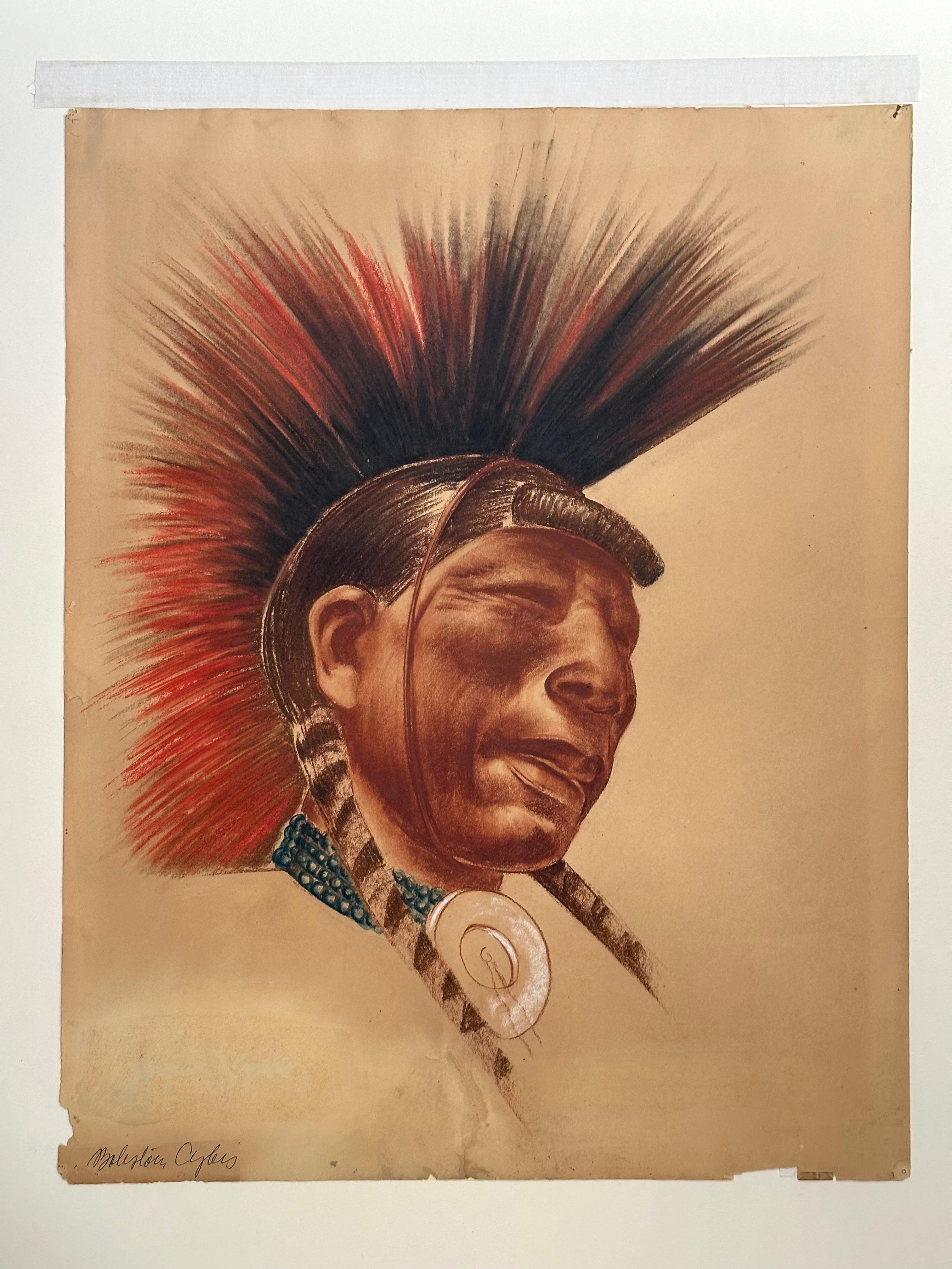 Taos (Timeless Ritual) Disegno di ritratto di un nativo americano del 1939