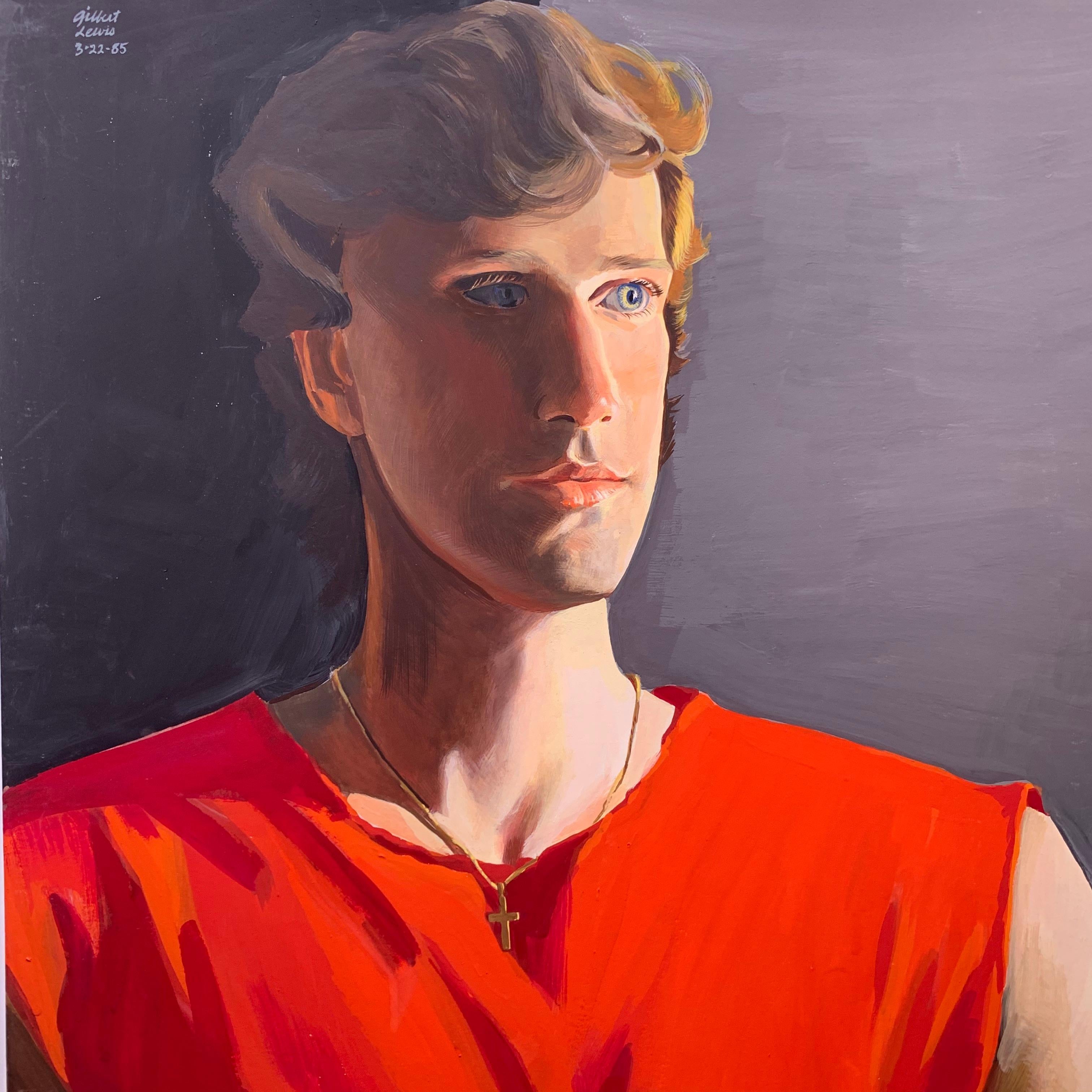 Portrait masculin sans titre rouge (sans manches) - Réalisme Painting par Gilbert Lewis