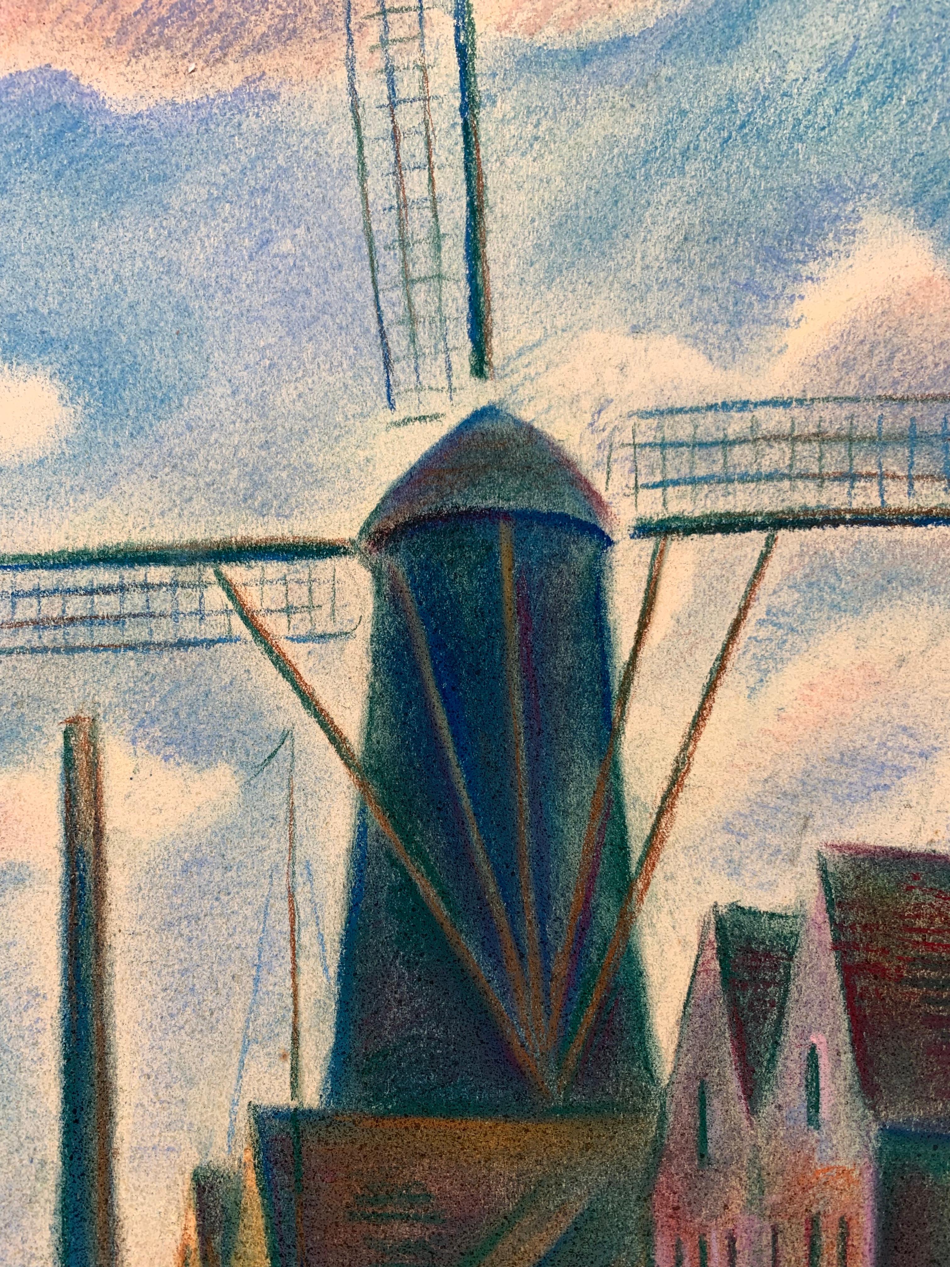 Theodor Alescha (1898-1991). Netherlands harbor scene, ca. 1935. Pastel on paper mounted to illustration board, 18 x 24 inches. Measures 24 x 30 inches framed. Signiert unten rechts. Ausgezeichneter Zustand. 

Theodor Alescha was born in 1898 in