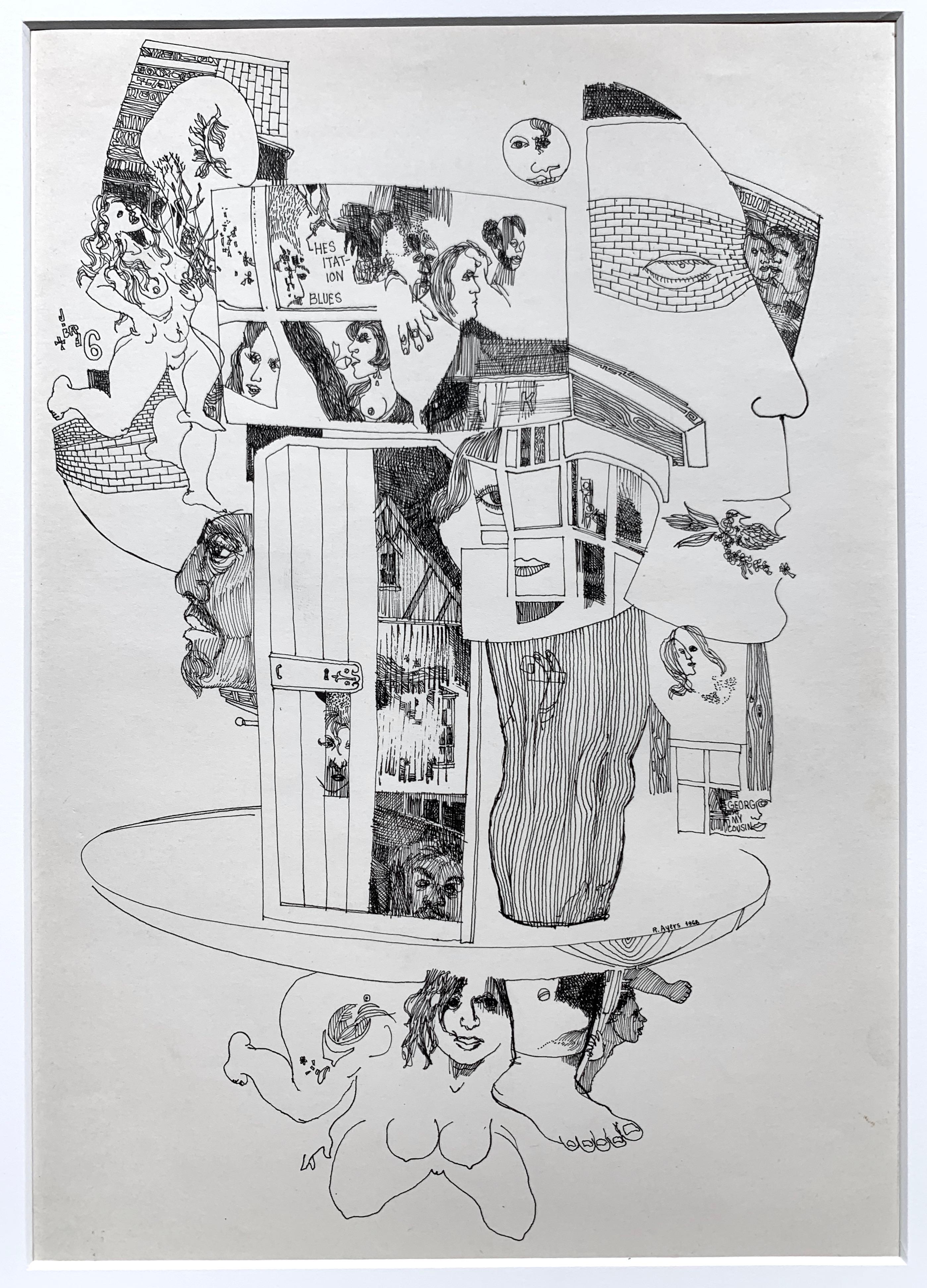 Roland Ayers Abstract Drawing – Sisitation Blues (Schwarzer surrealistischer Künstler)