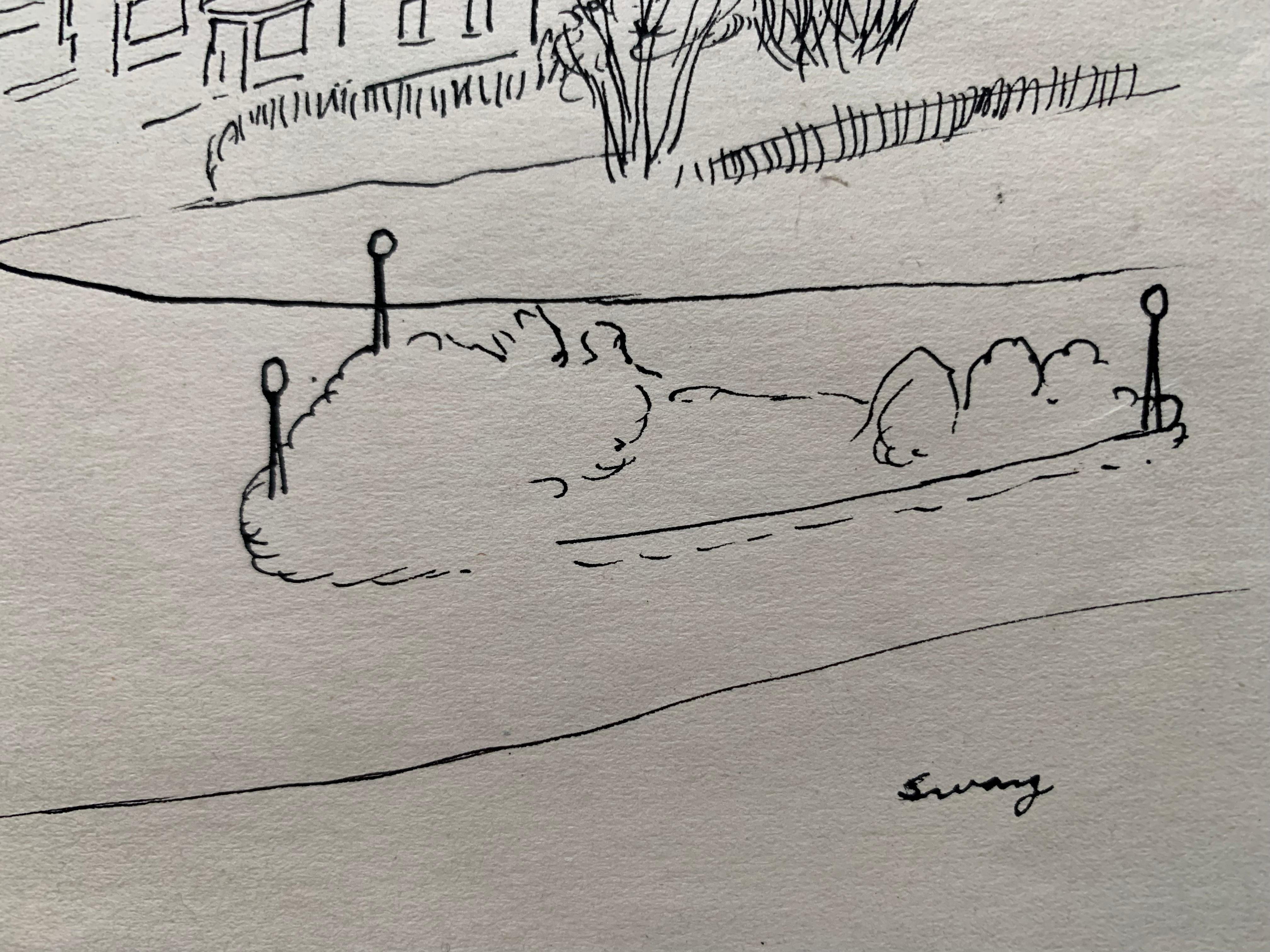Disegno del paesaggio urbano di Cincinnati Ohio dell'epoca WPA - Art Realismo americano di Albert Sway