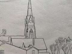 Cincinnati Ohio cityscape drawing WPA era