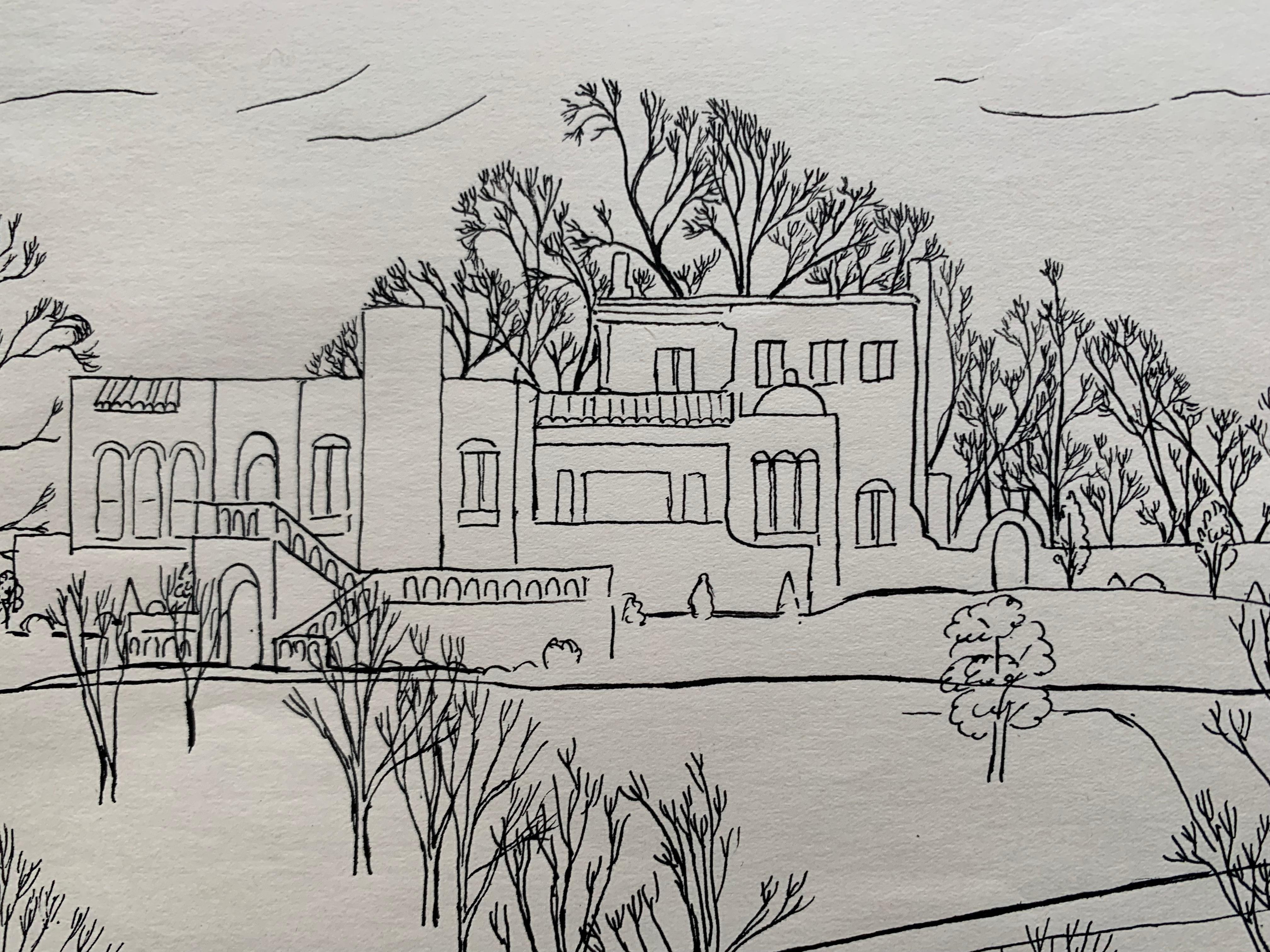 Disegno del paesaggio urbano di Cincinnati Ohio dell'epoca WPA - Art di Albert Sway