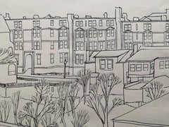 Cincinnati Ohio cityscape drawing WPA era