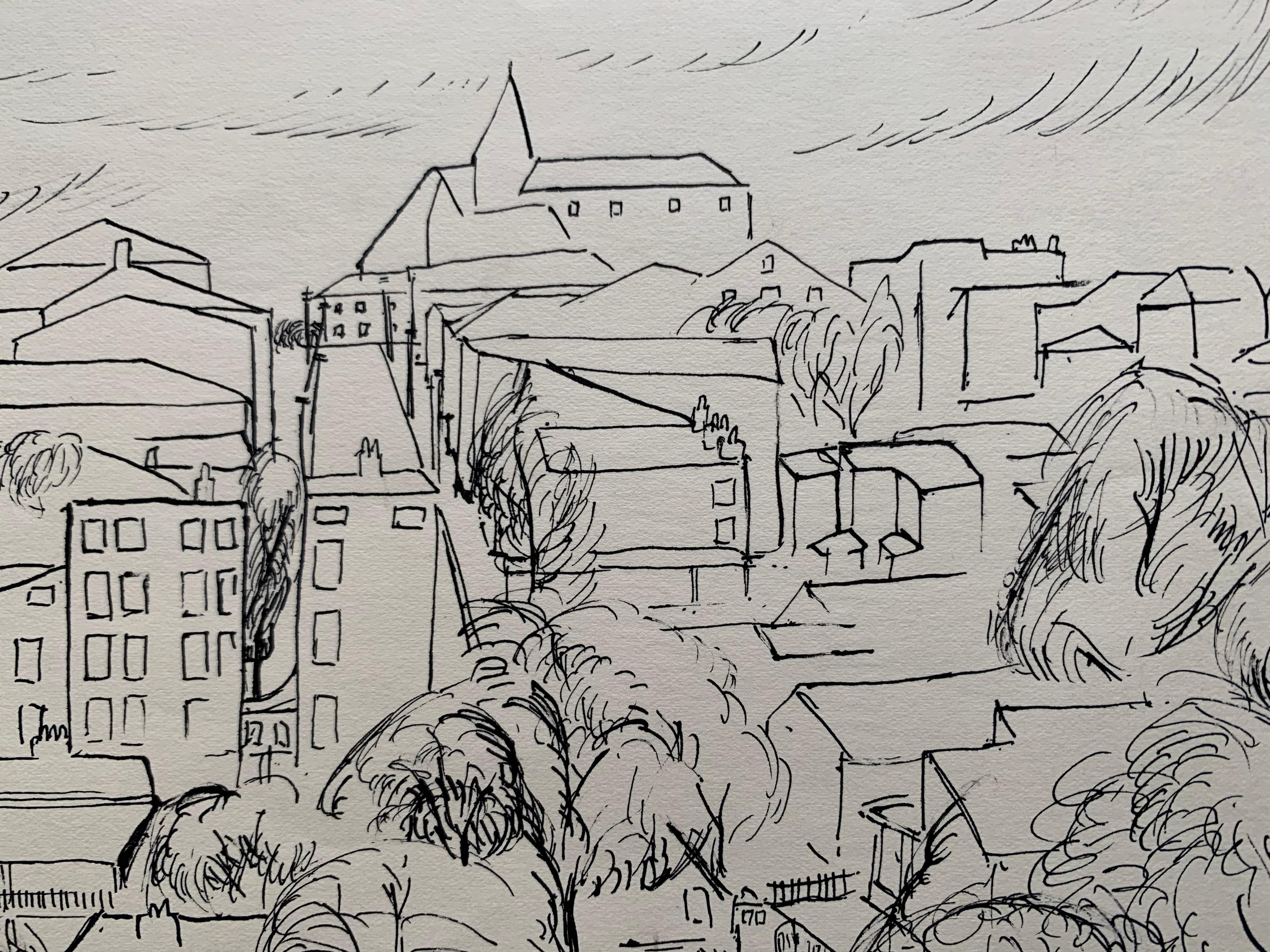 Dessin de paysage urbain de Cincinnati Ohio de l'époque WPA - Art de Albert Sway