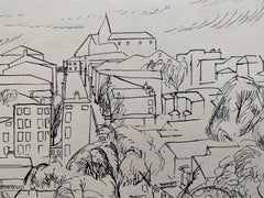 Cincinnati Ohio cityscape drawing WPA era