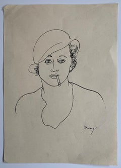 Vintage Portrait of a Young Woman drawing WPA era 