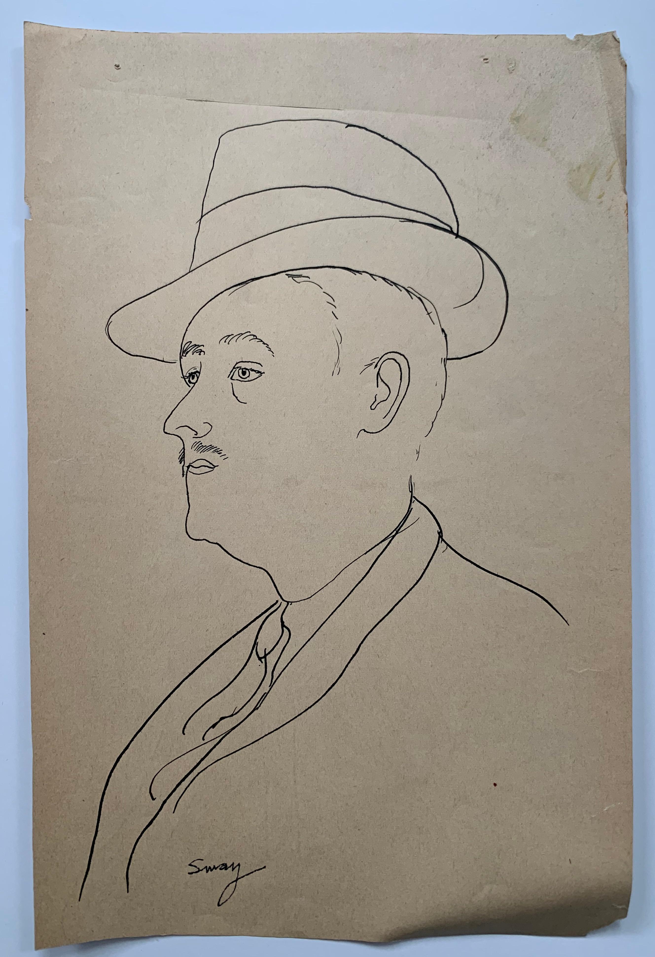 Portrait of a Man drawing WPA era  - Art by Albert Sway