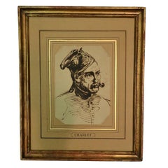 Ink Drawing of a Pipe Smoker by Nicolas Toussaint Charlet