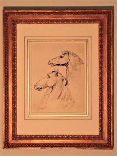 Ink Study Of Two Spanish Horses By Léon Cogniet
