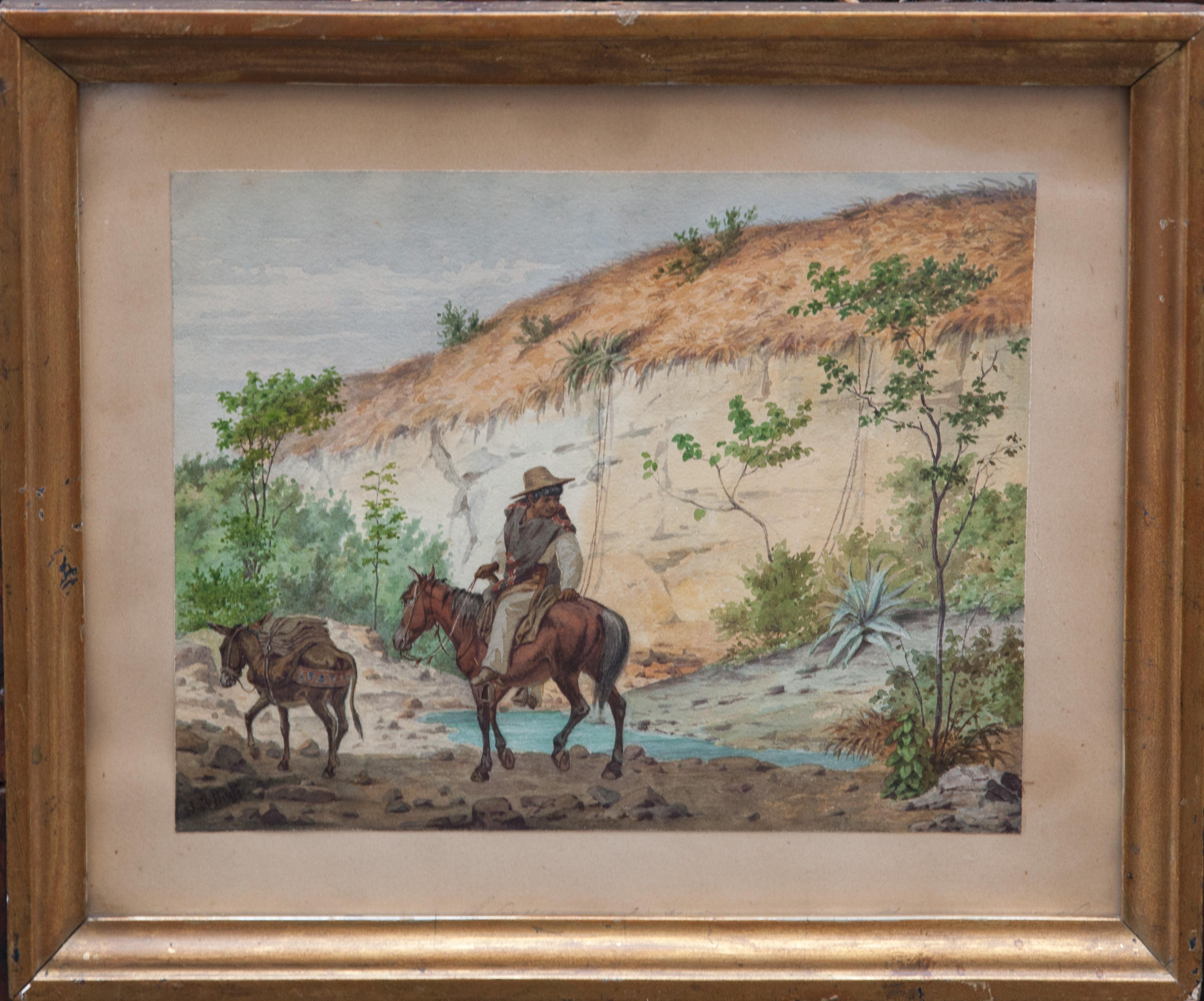 Garçon mexicain traversant à cheval un col de montagne près de Veracruz, milieu du XIXe siècle - Romantique Art par Johann-Salomon Hegi 