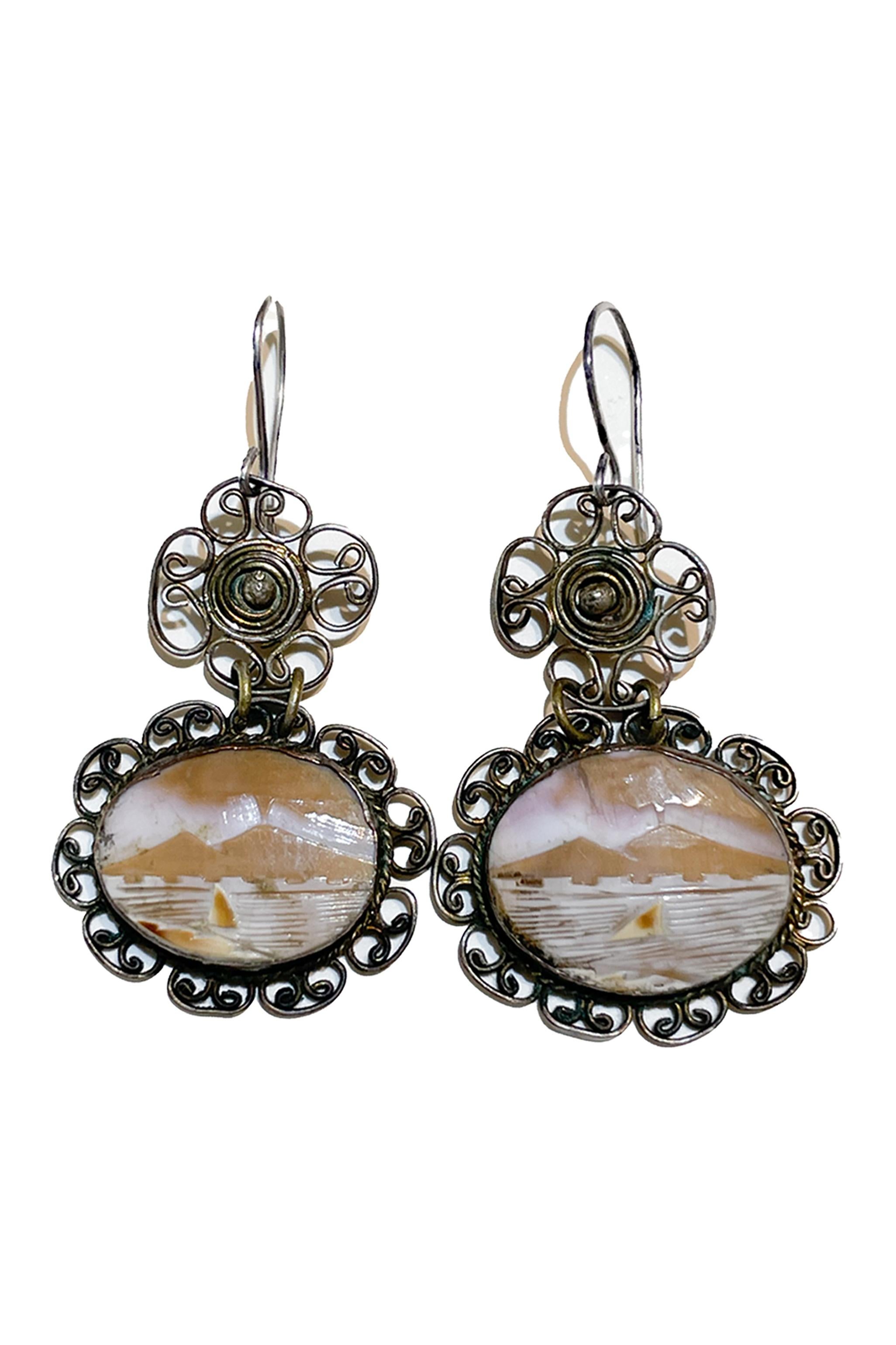 Vintage shell cameo earrings - Art by Unknown