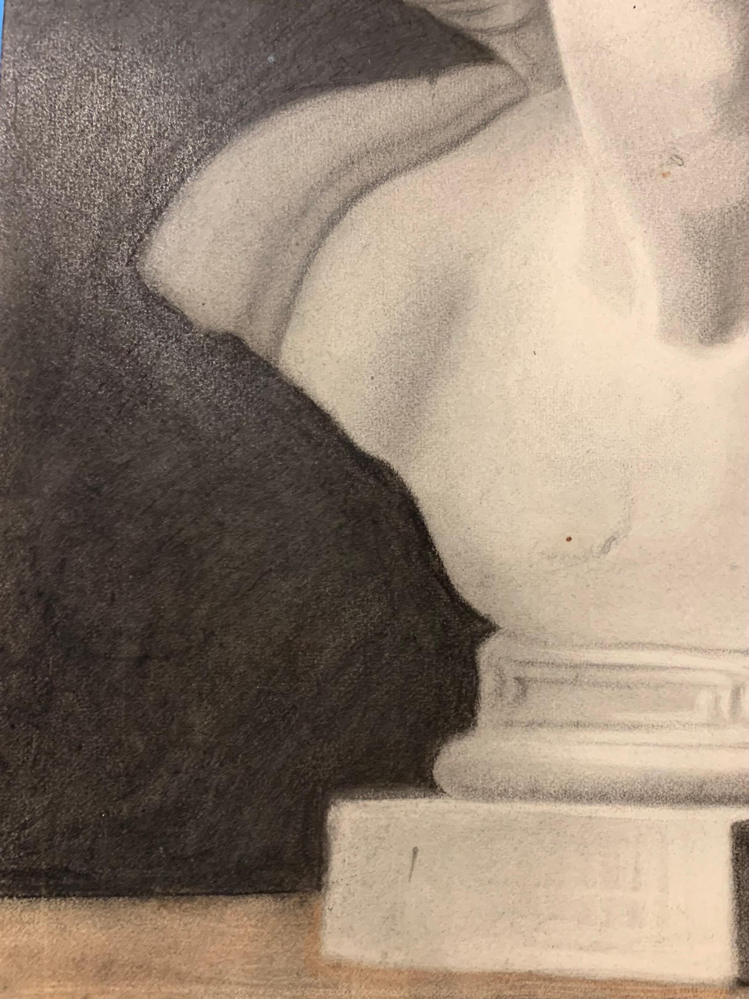 Academic drawing of classical bust sculpture. 19th century For Sale 8