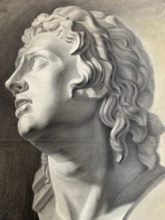 Large XIXth cent. Academic drawing of Alexander The Great’s bust from Uffizi.