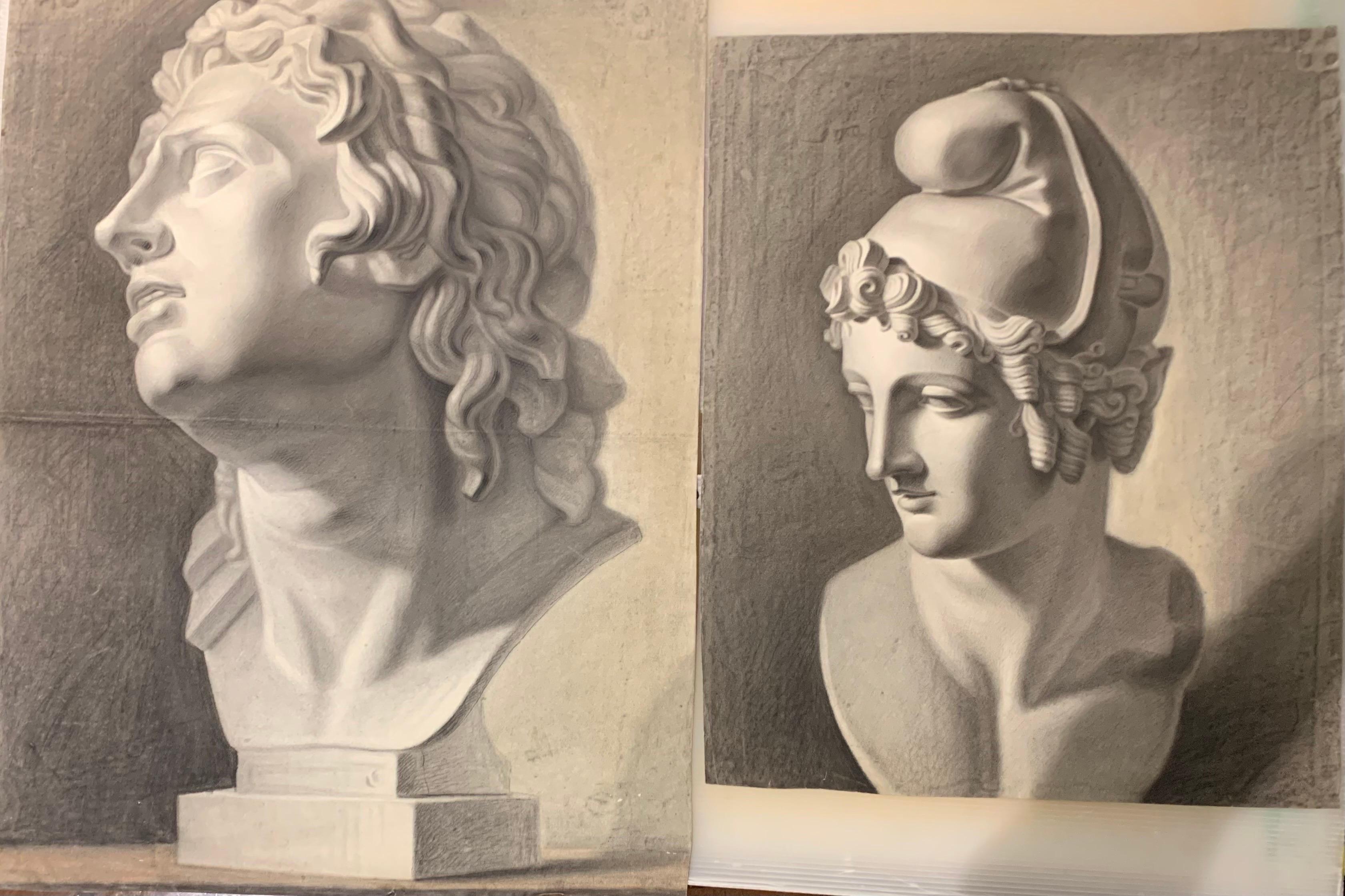 Large XIXth cent. Academic drawing of Alexander The Great’s bust from Uffizi.  For Sale 12