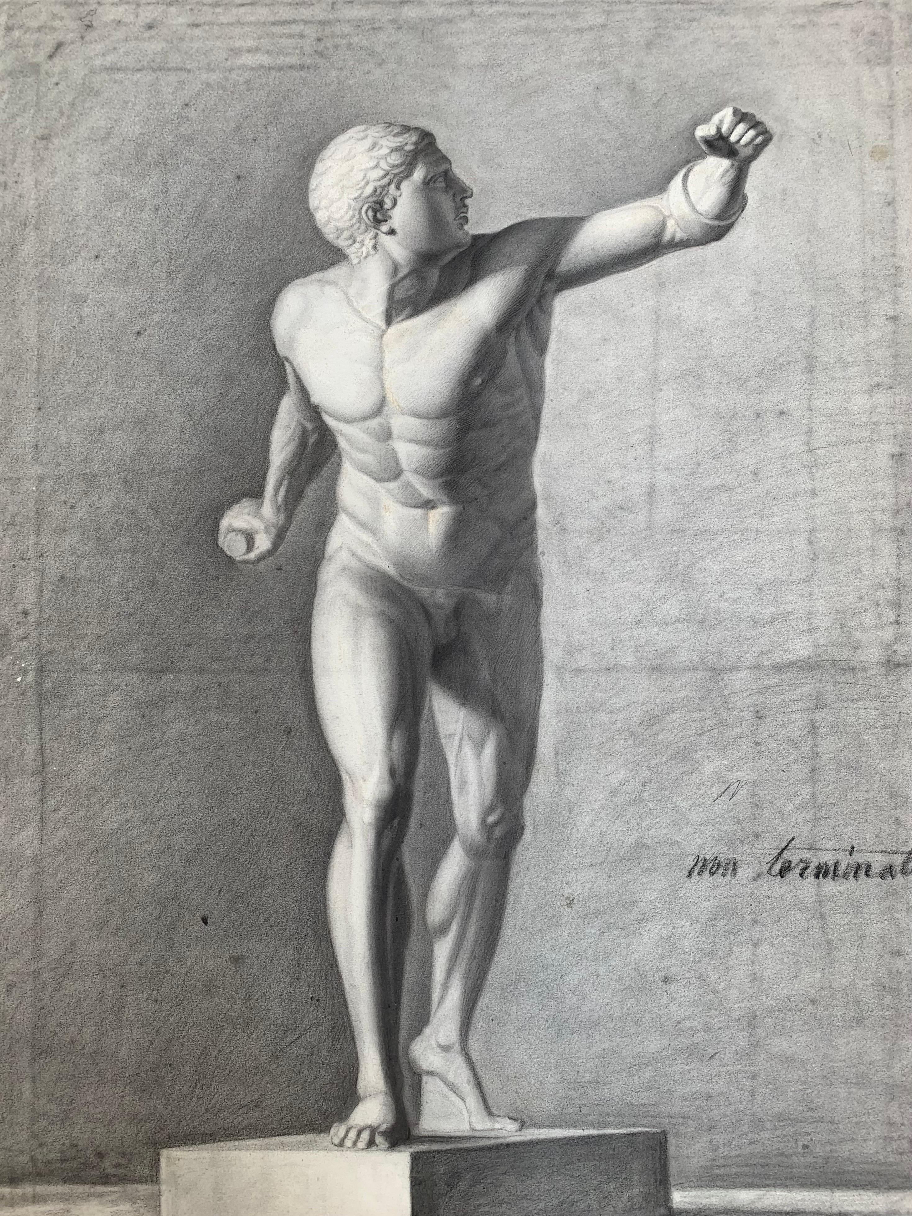 Unknown Nude - Academic study of Gladiator from Galleria Borghese. XIX century