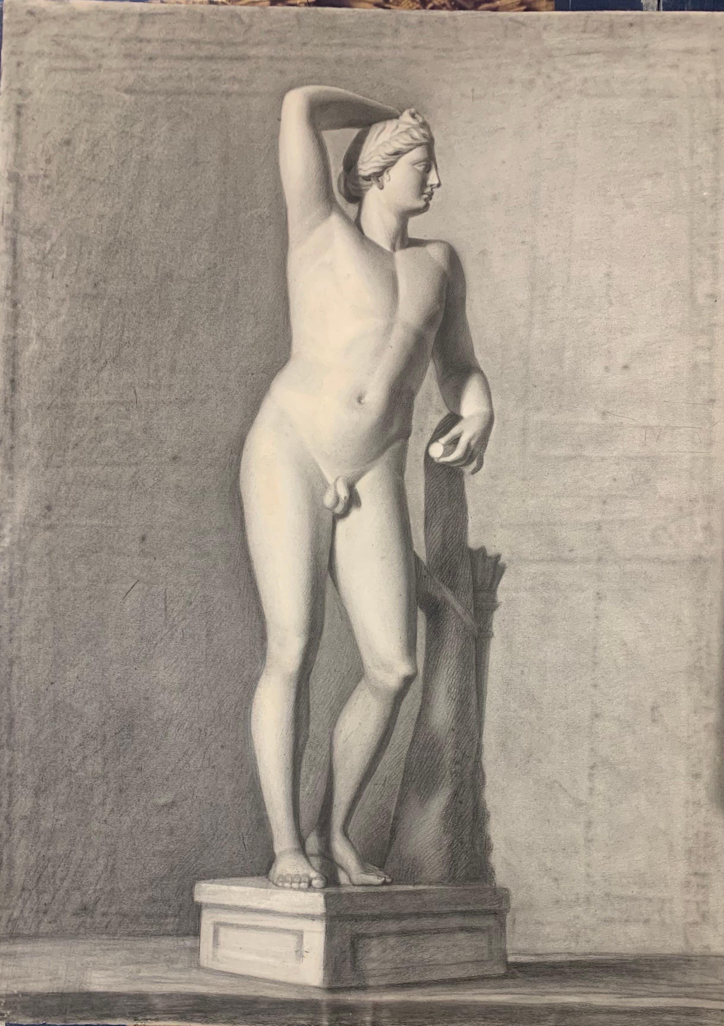 Apollo aus der Uffizien-Galerie. Italienische akademische Zeichnung. 19. Jahrhundert. 2