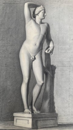 Apollo aus der Uffizien-Galerie. Italienische akademische Zeichnung. 19. Jahrhundert.