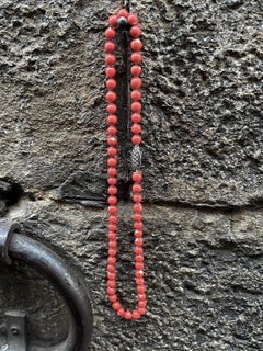 Natural Coral Necklace, Mid 20th Century With Art Deco Silver Clasp