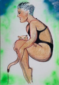 Schwimmer im Sprung mit dem Kätzchen von Marco Silombria. Italienische Pop-Art