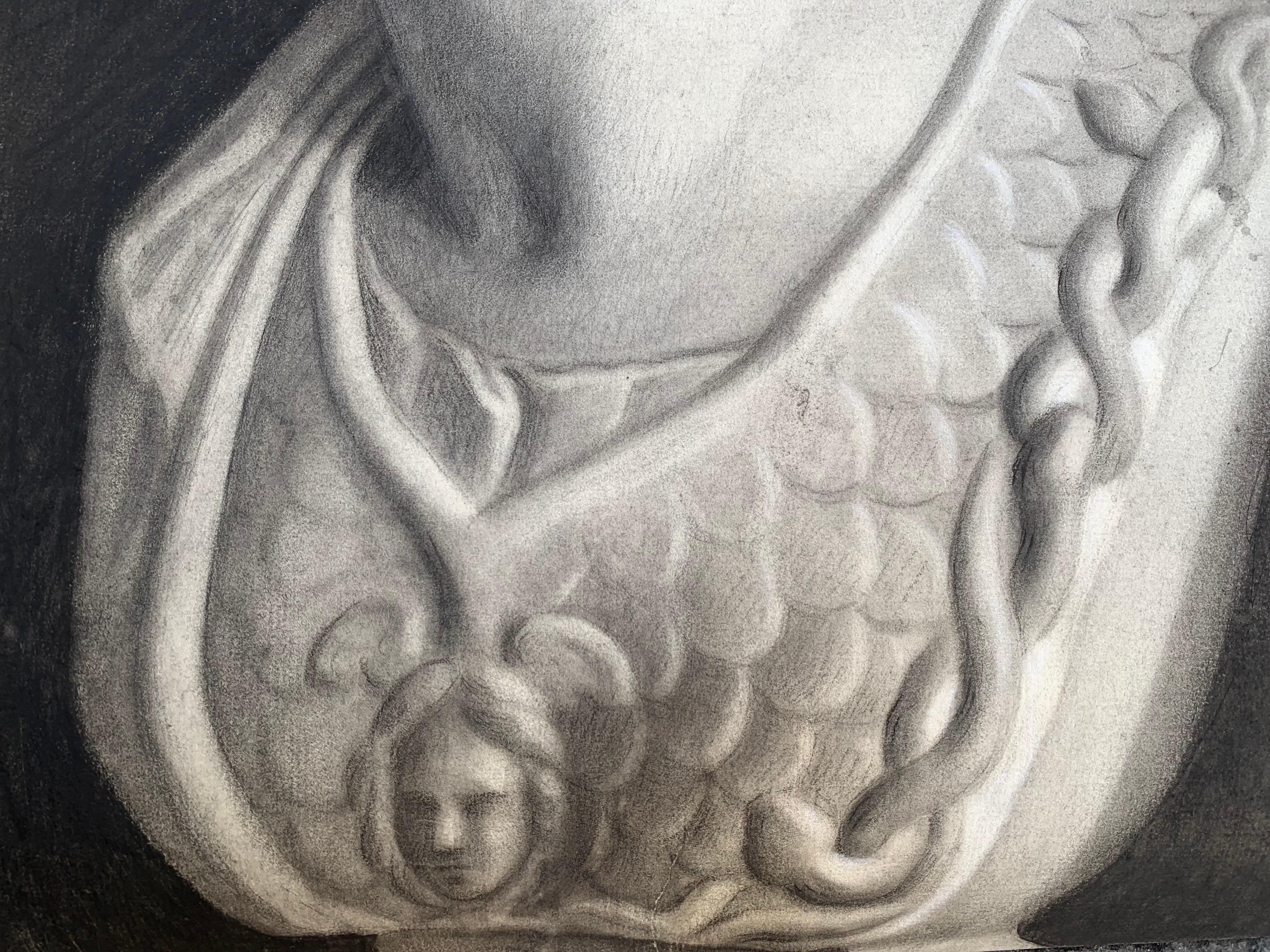 Dibujo académico del siglo XIX: Estudio al carboncillo del busto de Palas Atenea 3