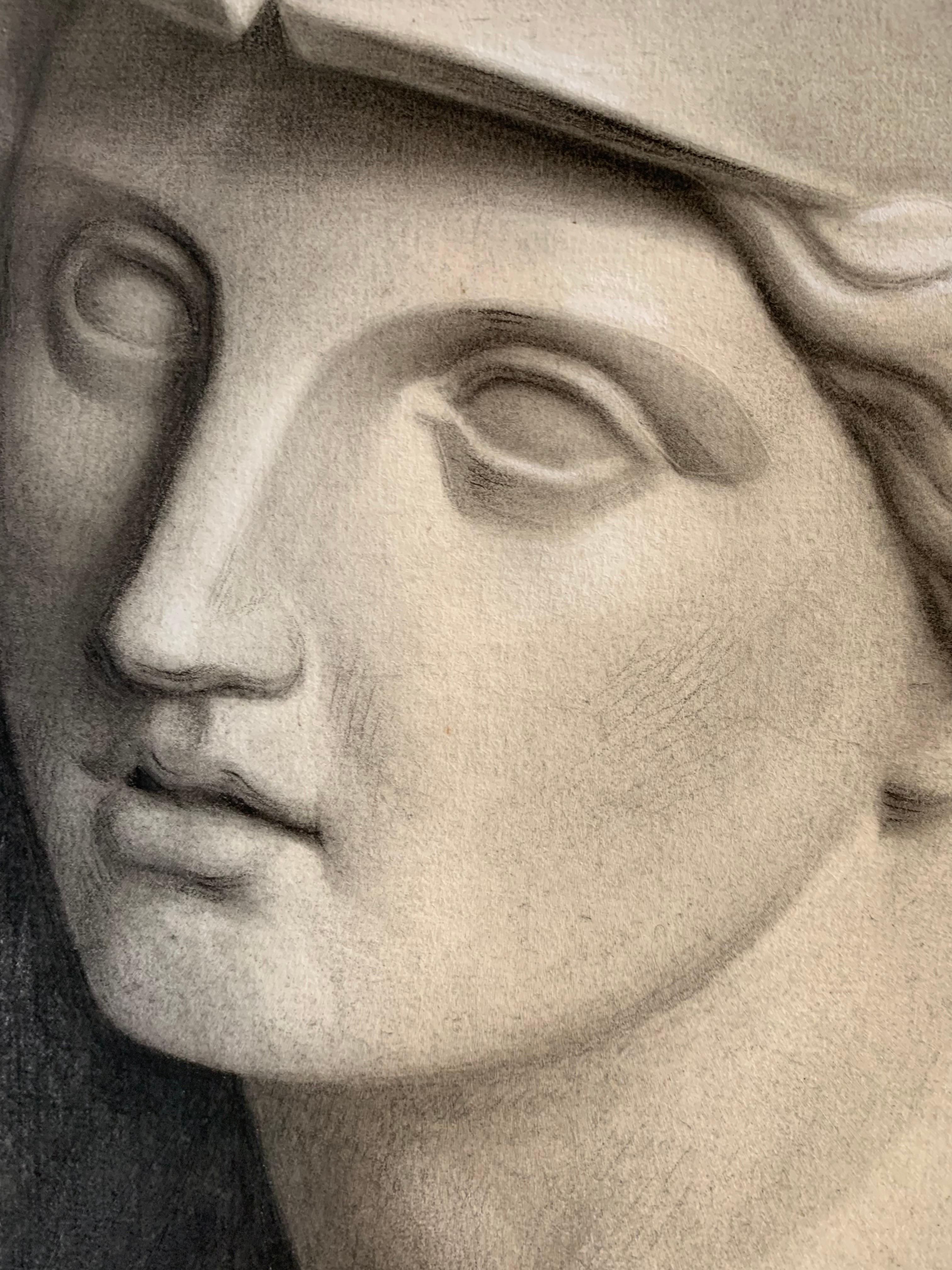 Dibujo académico del siglo XIX: Estudio al carboncillo del busto de Palas Atenea 4