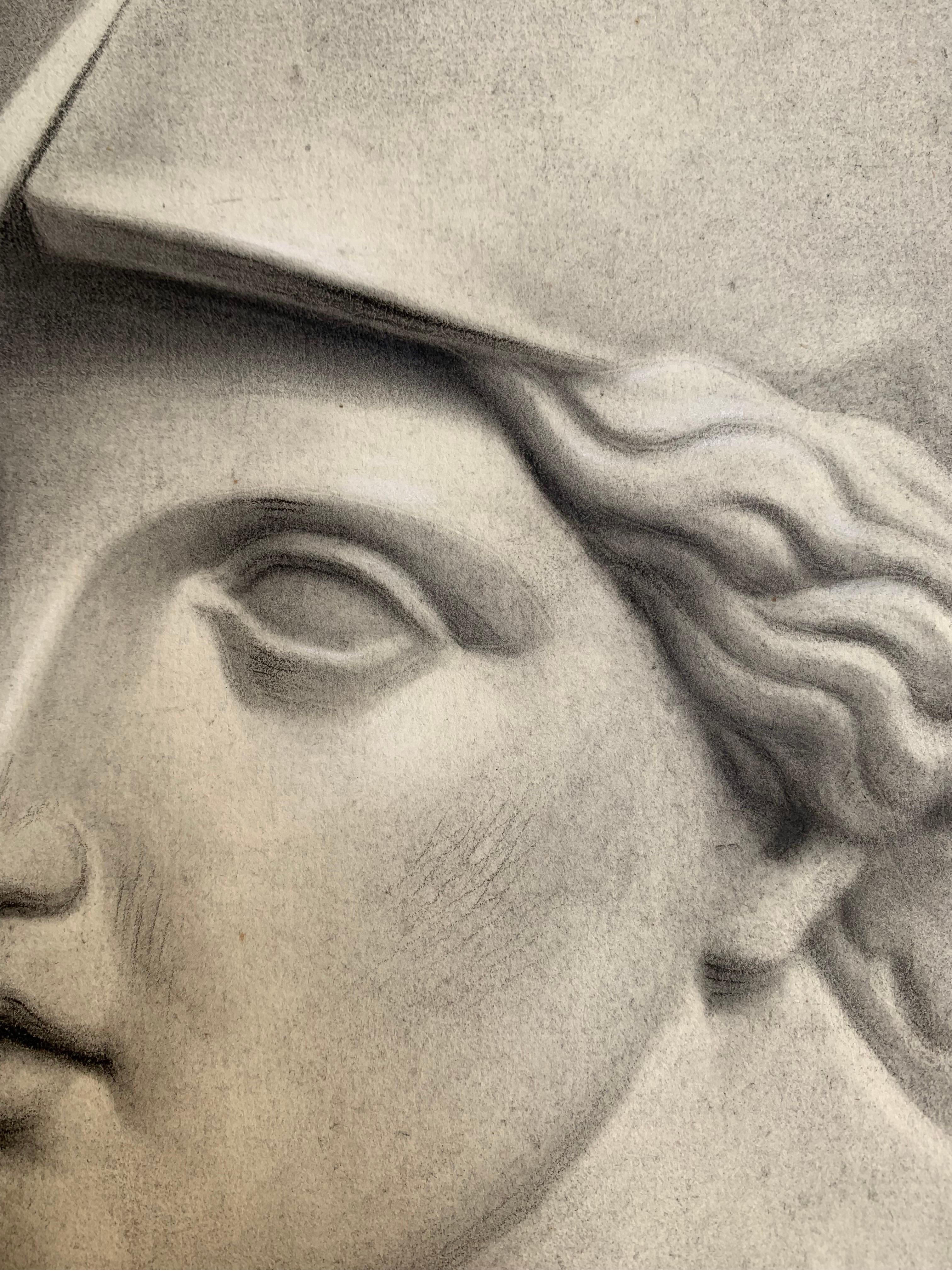 Dibujo académico del siglo XIX: Estudio al carboncillo del busto de Palas Atenea - Art de Unknown