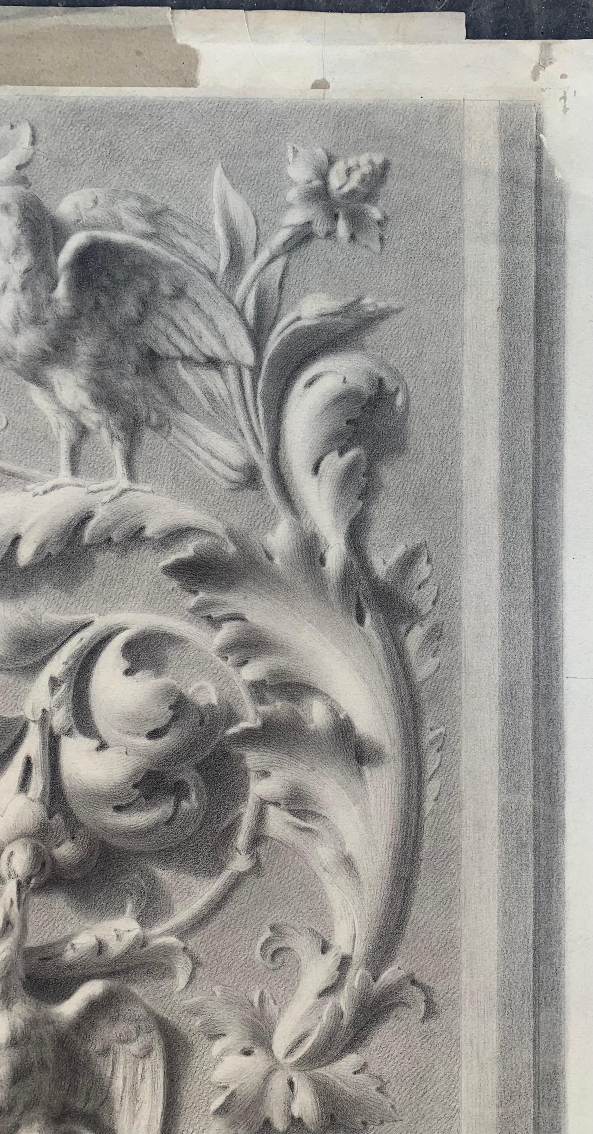 Academic Study of a Plaster Frieze: Grotesques, Dragons, and Birds, 1864 - Gray Still-Life by Unknown