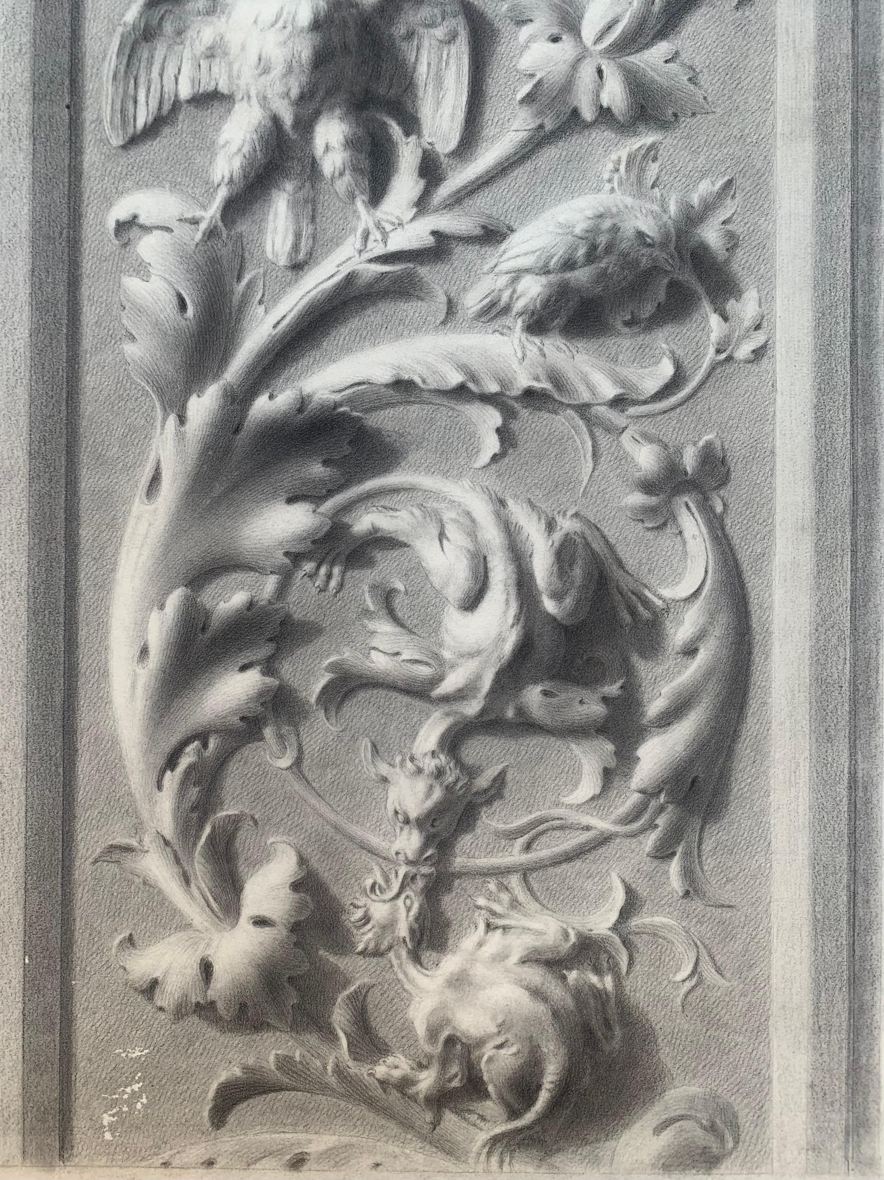 Academic Study of a Plaster Frieze: Grotesques, Dragons, and Birds, 1864 4