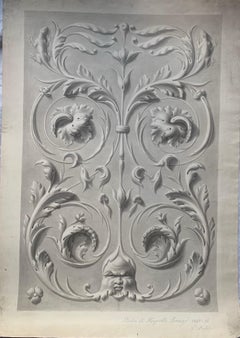 Academic Study with grotesques and Mascaron face. Signed and dated 1865.