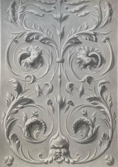 Estudio académico con grotescos y cara de Mascarón. Firmado y fechado en 1865.