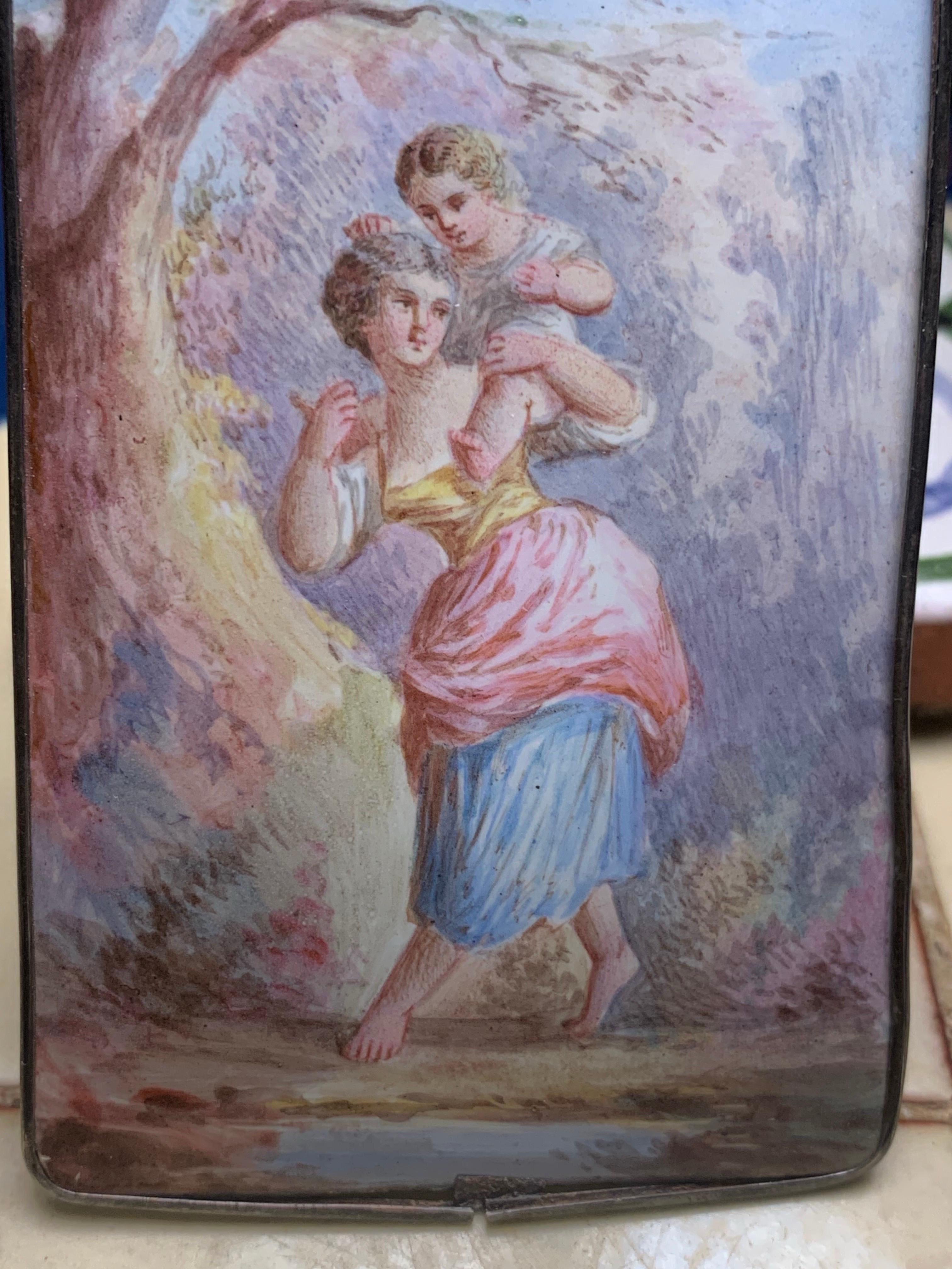 Hand-painted Viennese enamel plaque, 19th-century period. 10
