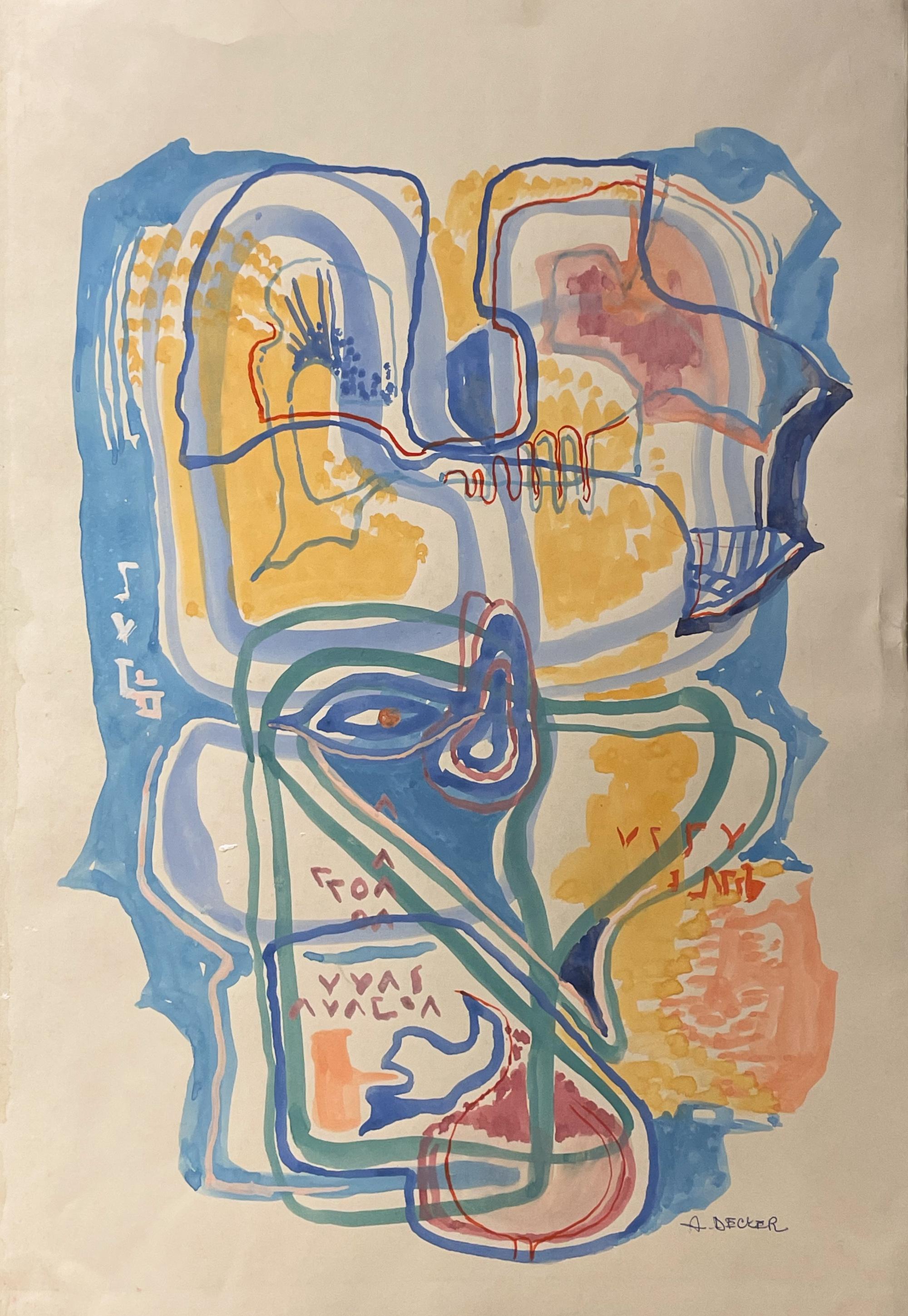 Anja Decker, peinture abstraite informelle sur papier, Munich, fin des années 1950