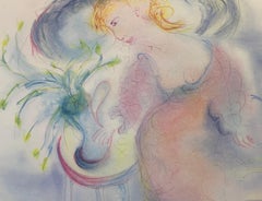 Antonio Monasterio – Woman with a Large Hat and Table with Vase. Nr.2