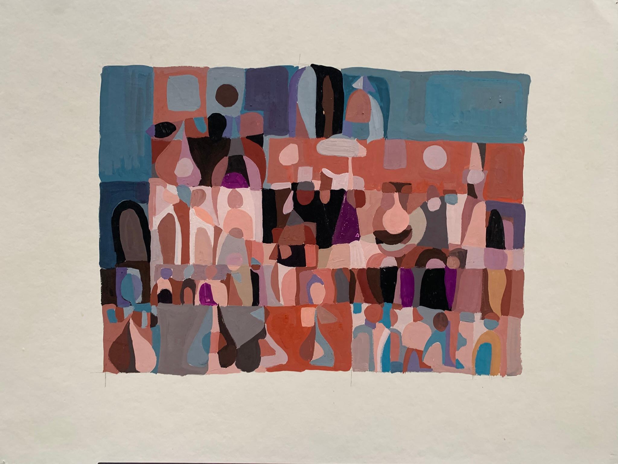 Unknown Landscape Painting – Imaginäre Geometrische Stadt. Zweite Hälfte des 20. Jahrhunderts