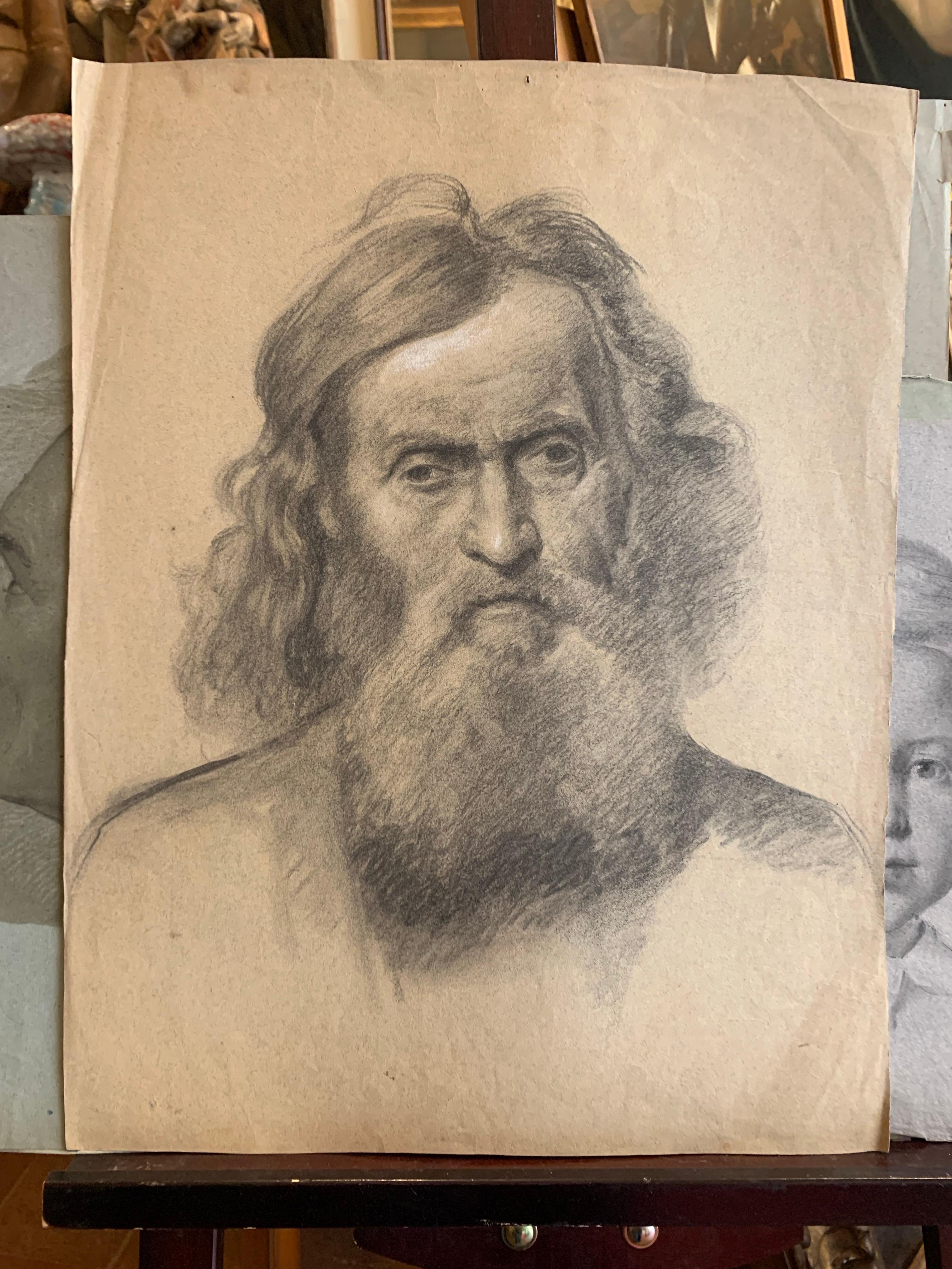 Estudio académico para la cabeza de un apóstol o santo - Portrait Marrón de Enrico Reffo