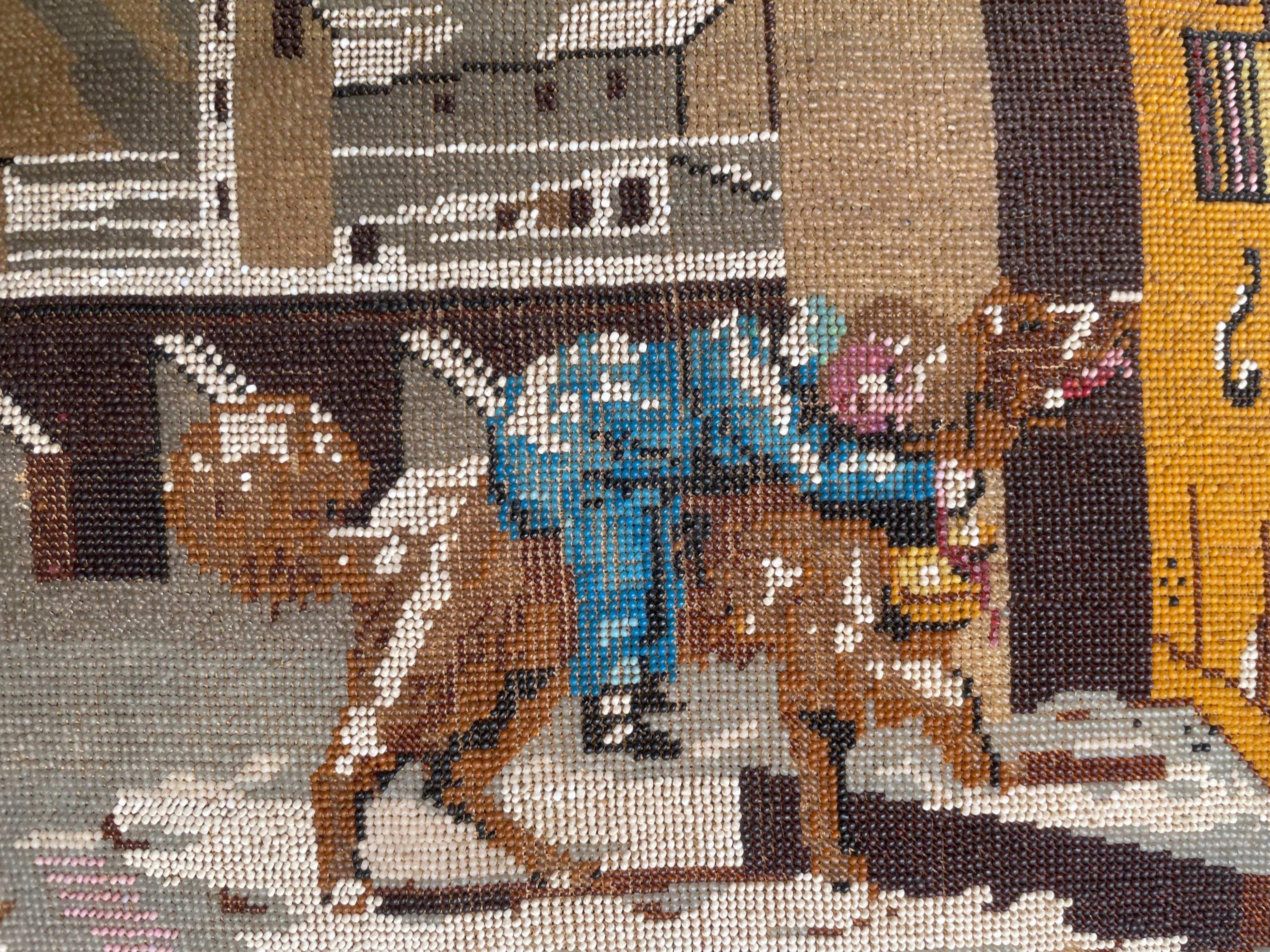 Saint Bernard récupérant un enfant dans la neige Travail de perles. Broderie. XIXe siècle en vente 5