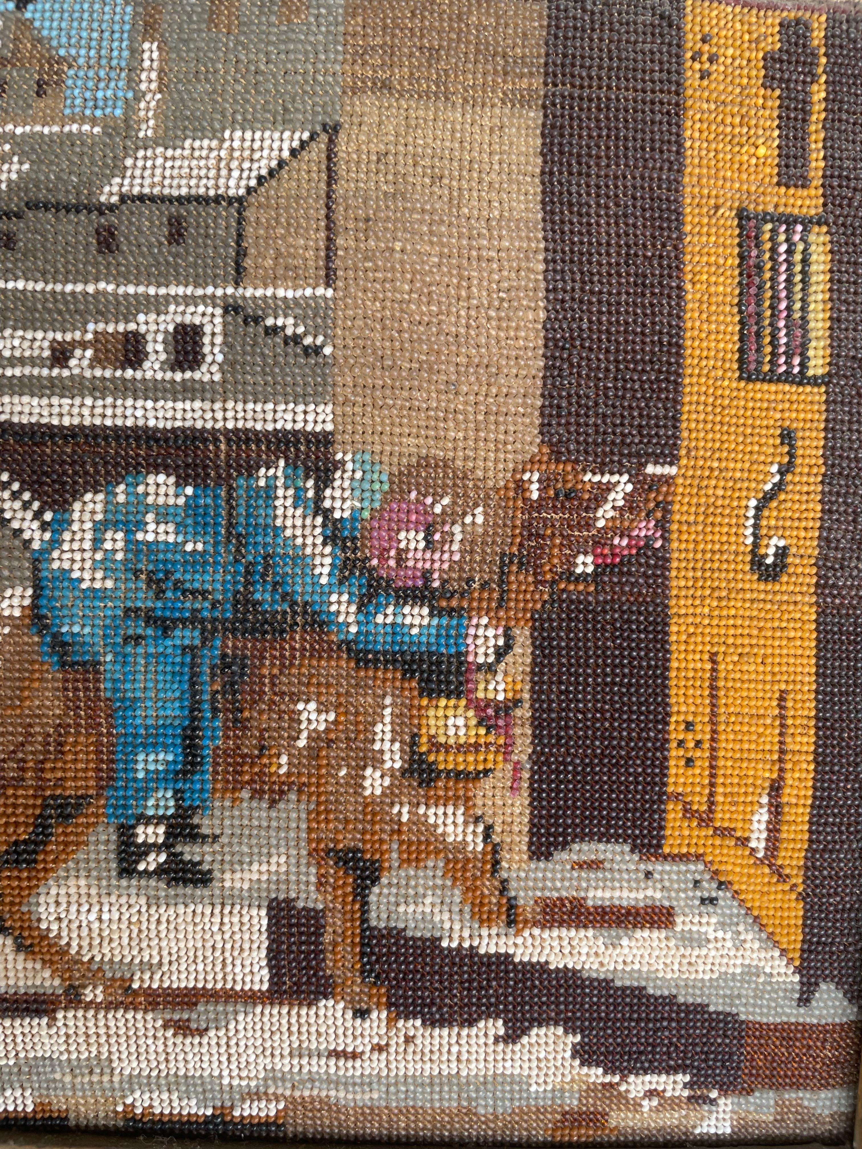 Saint Bernard récupérant un enfant dans la neige Travail de perles. Broderie. XIXe siècle en vente 6