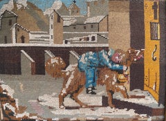 Saint Bernard Rescuing a Child in the Snow. Beadwork. Embroidery. XIX century