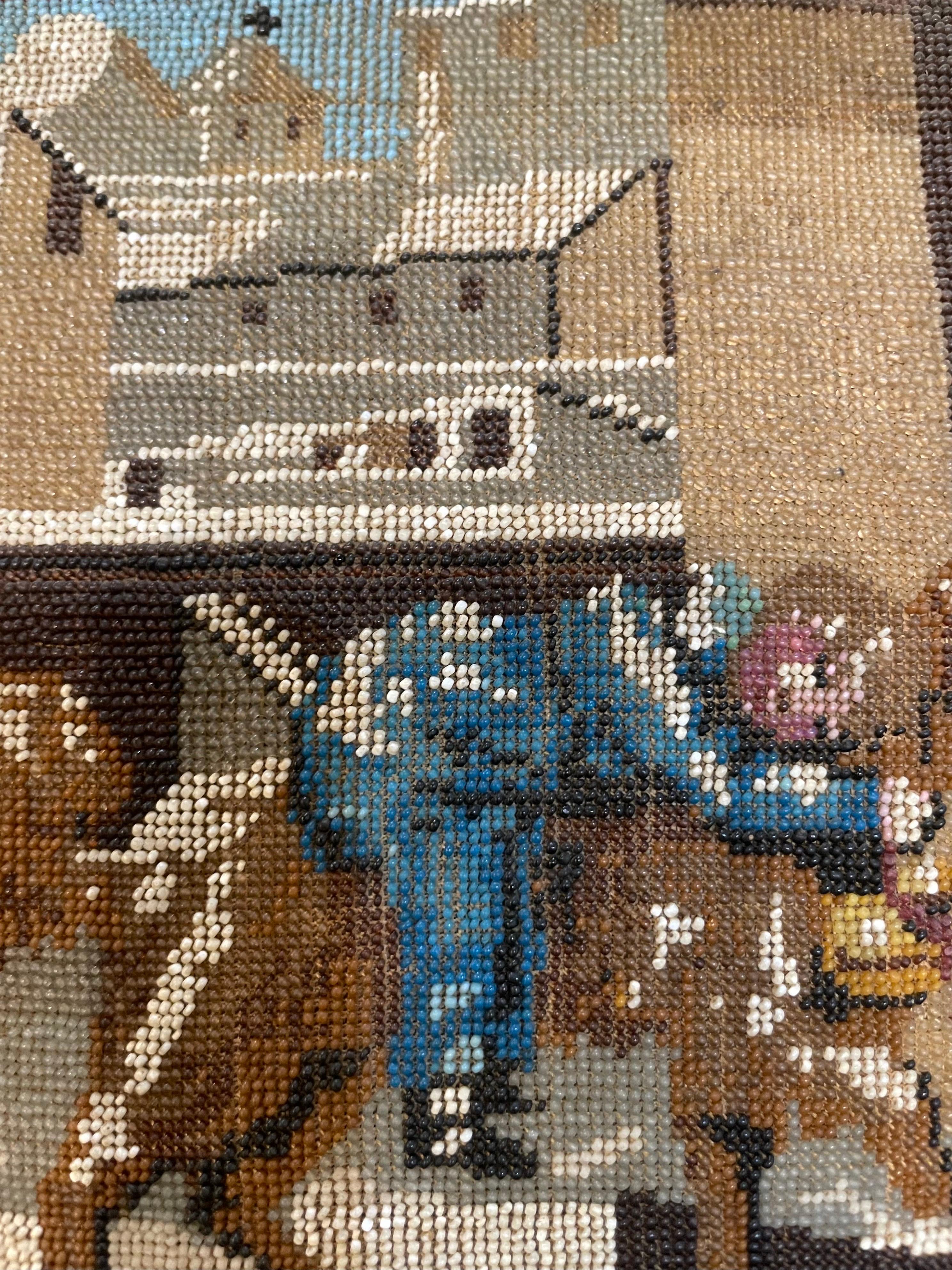 Saint Bernard récupérant un enfant dans la neige Travail de perles. Broderie. XIXe siècle en vente 8